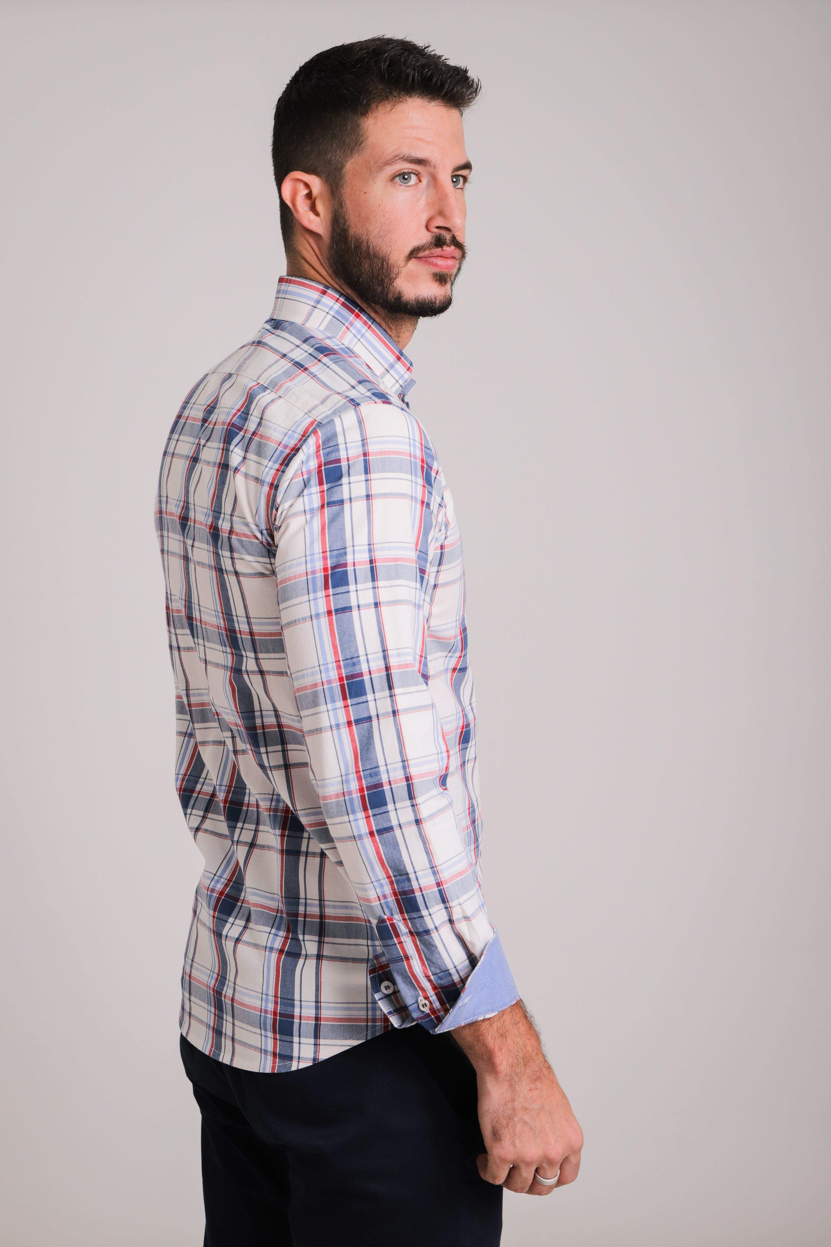 Camisa Oxford Cuadros Rojo y Azul
