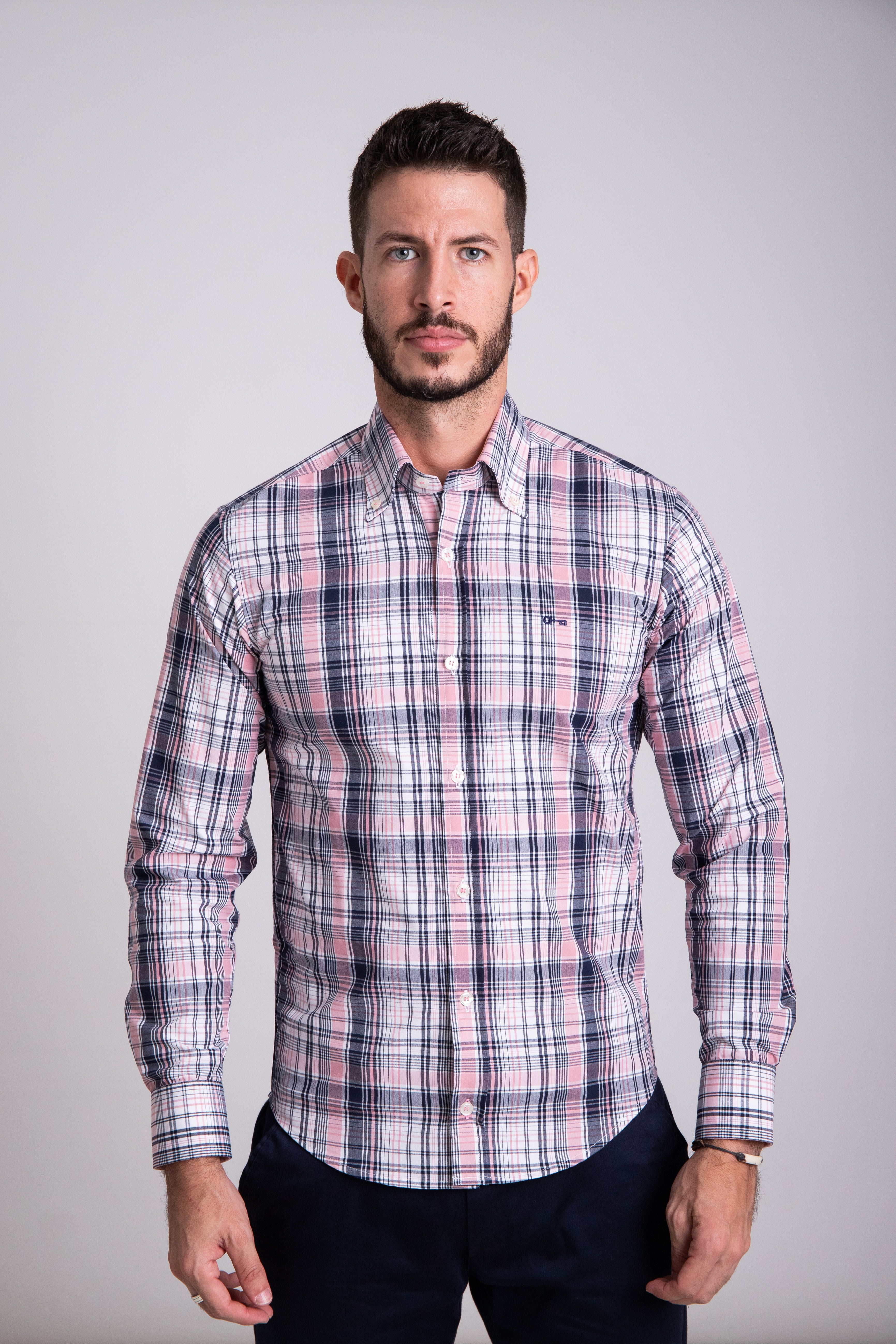 Camisa Oxford Lineas Rosa y Marino