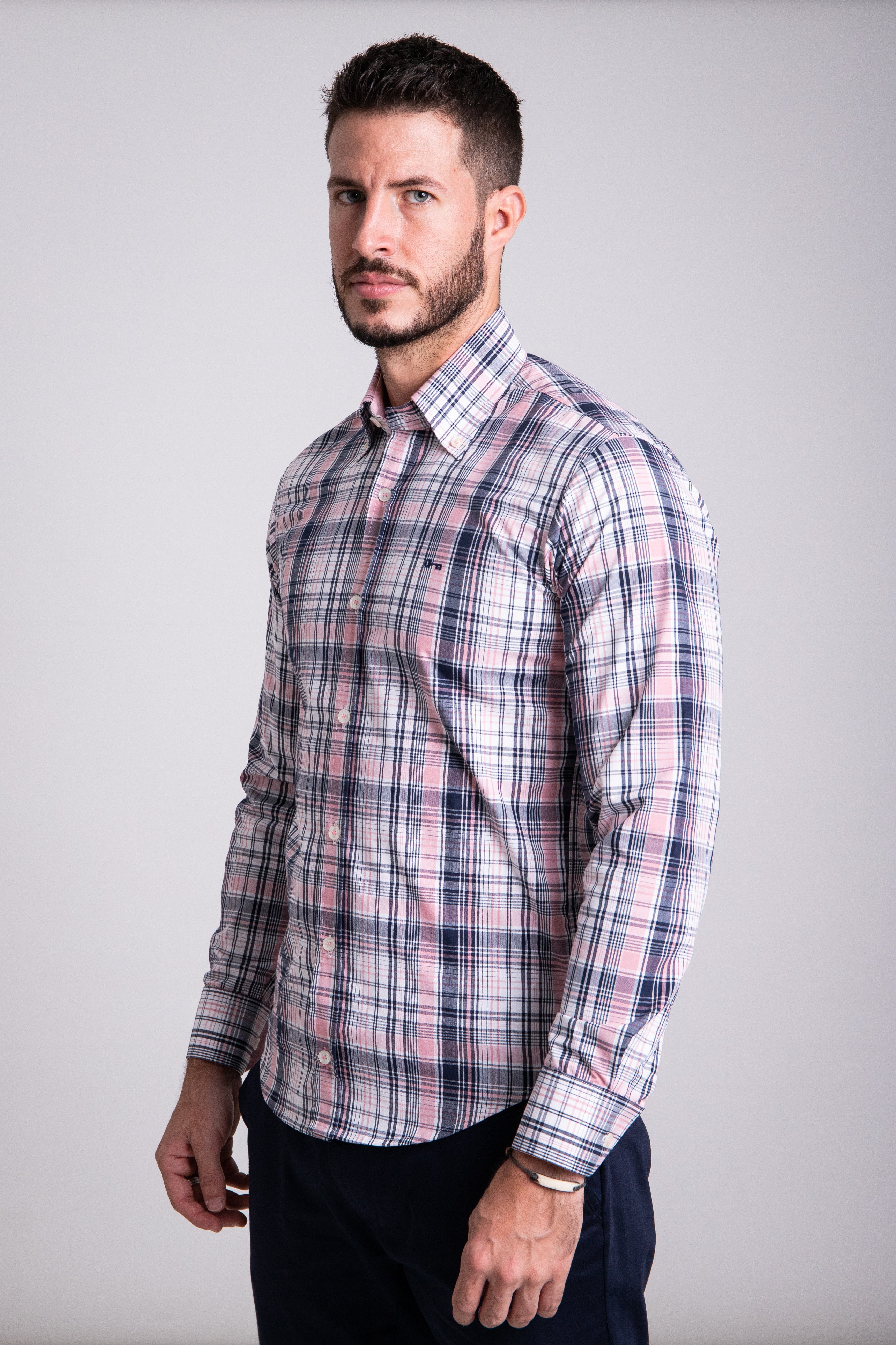 Camisa Oxford Lineas Rosa y Marino
