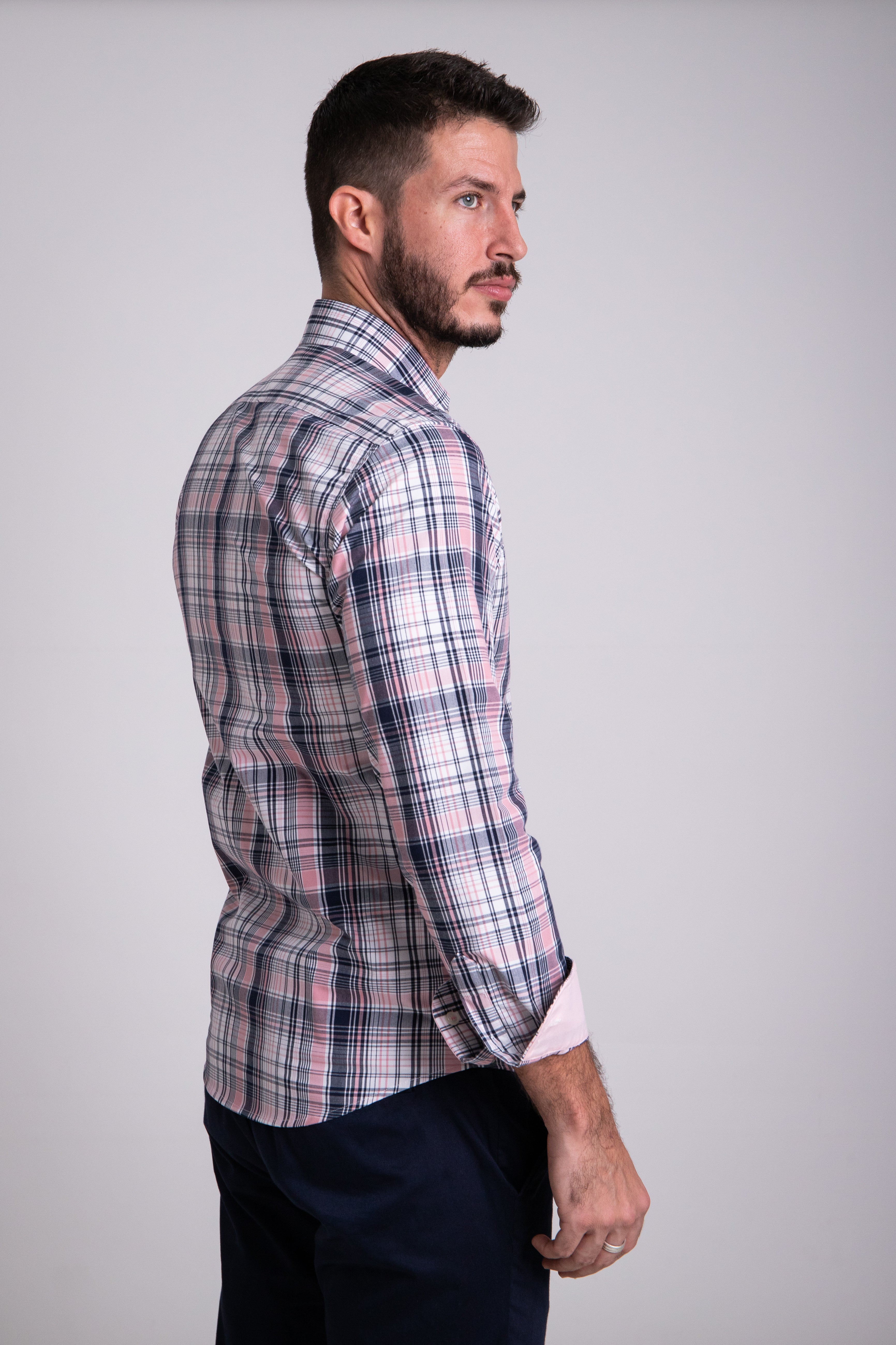 Camisa Oxford Lineas Rosa y Marino