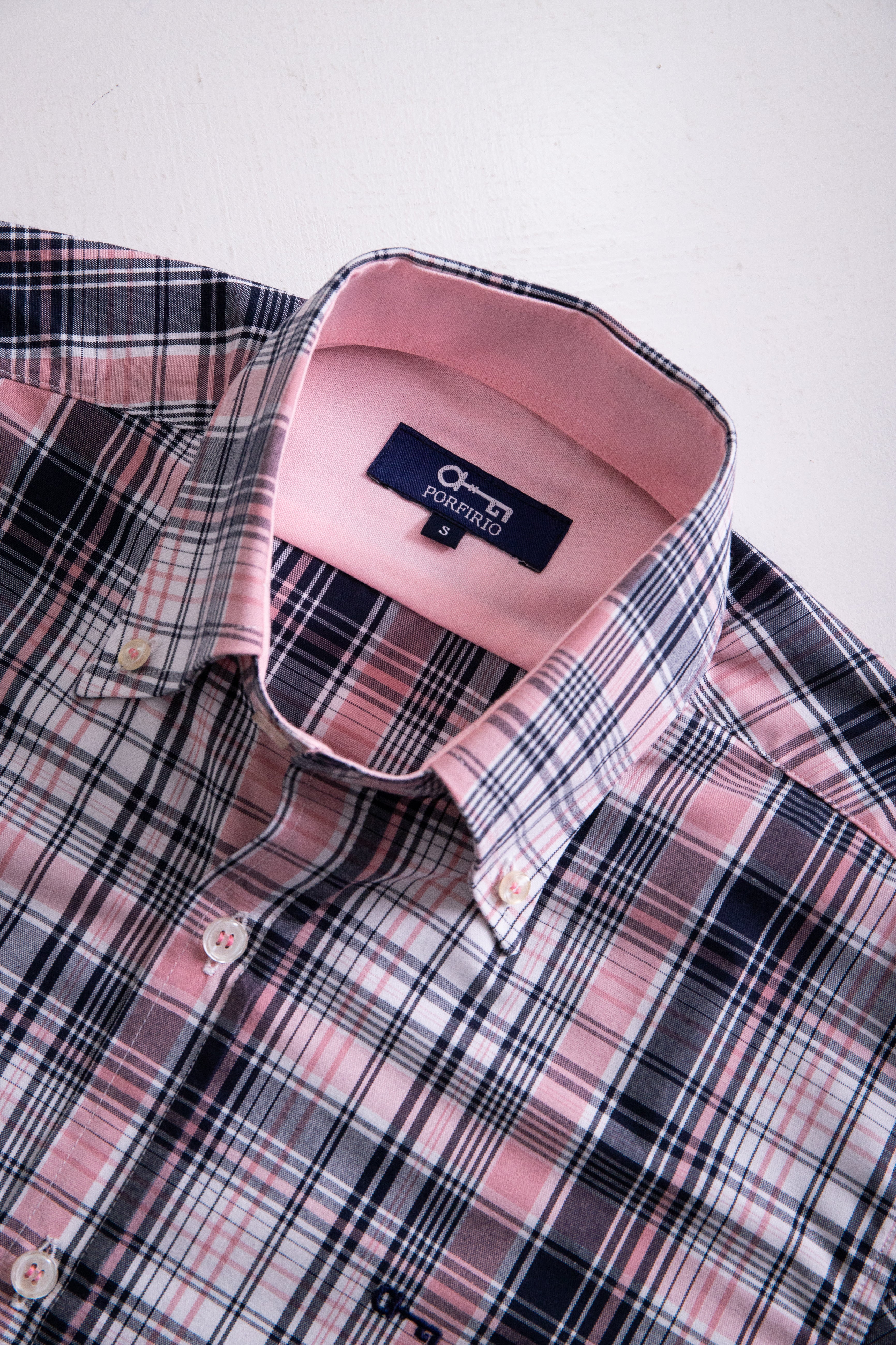 Camisa Oxford Lineas Rosa y Marino