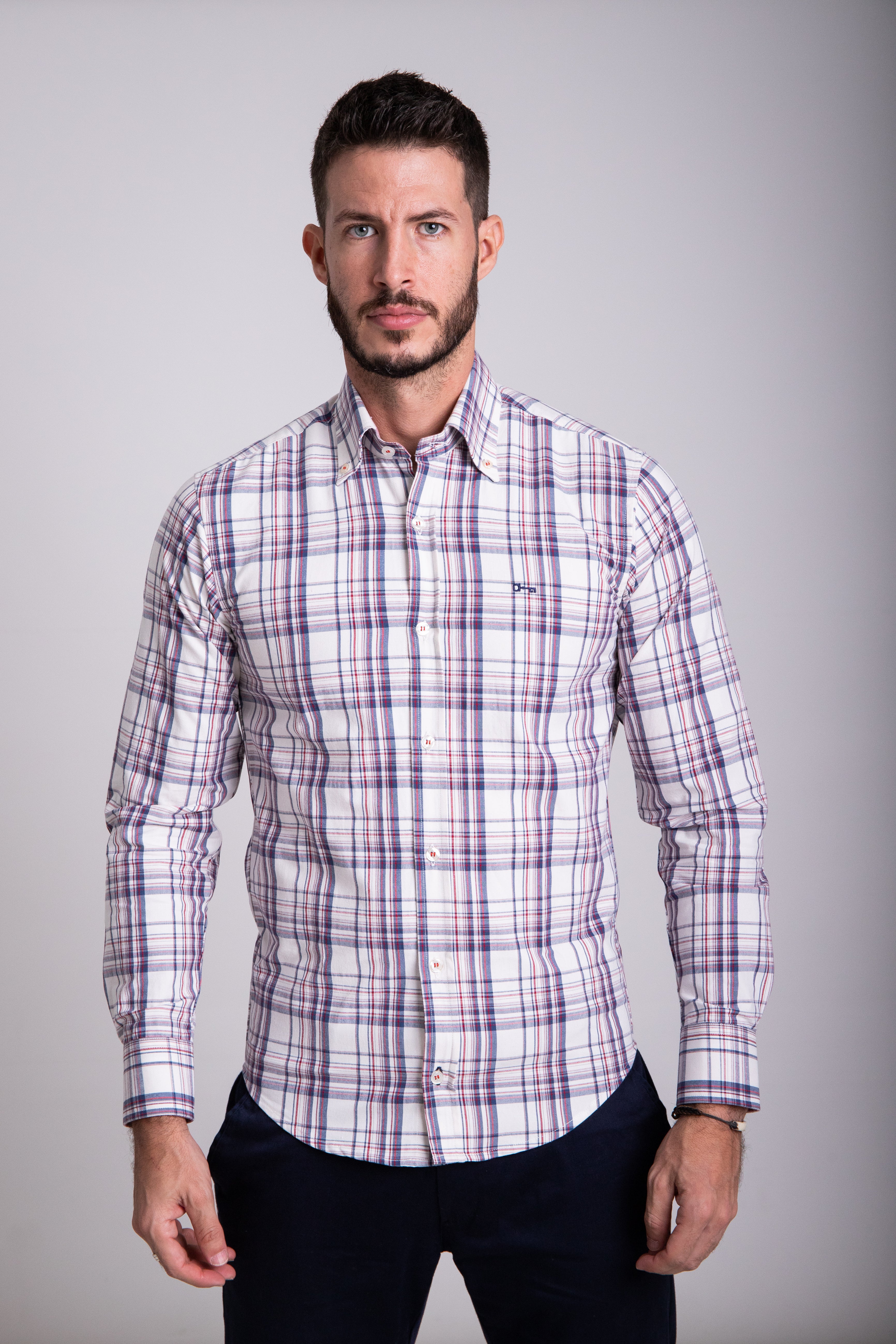 Camisa Oxford Cuadro Rojo y Marino