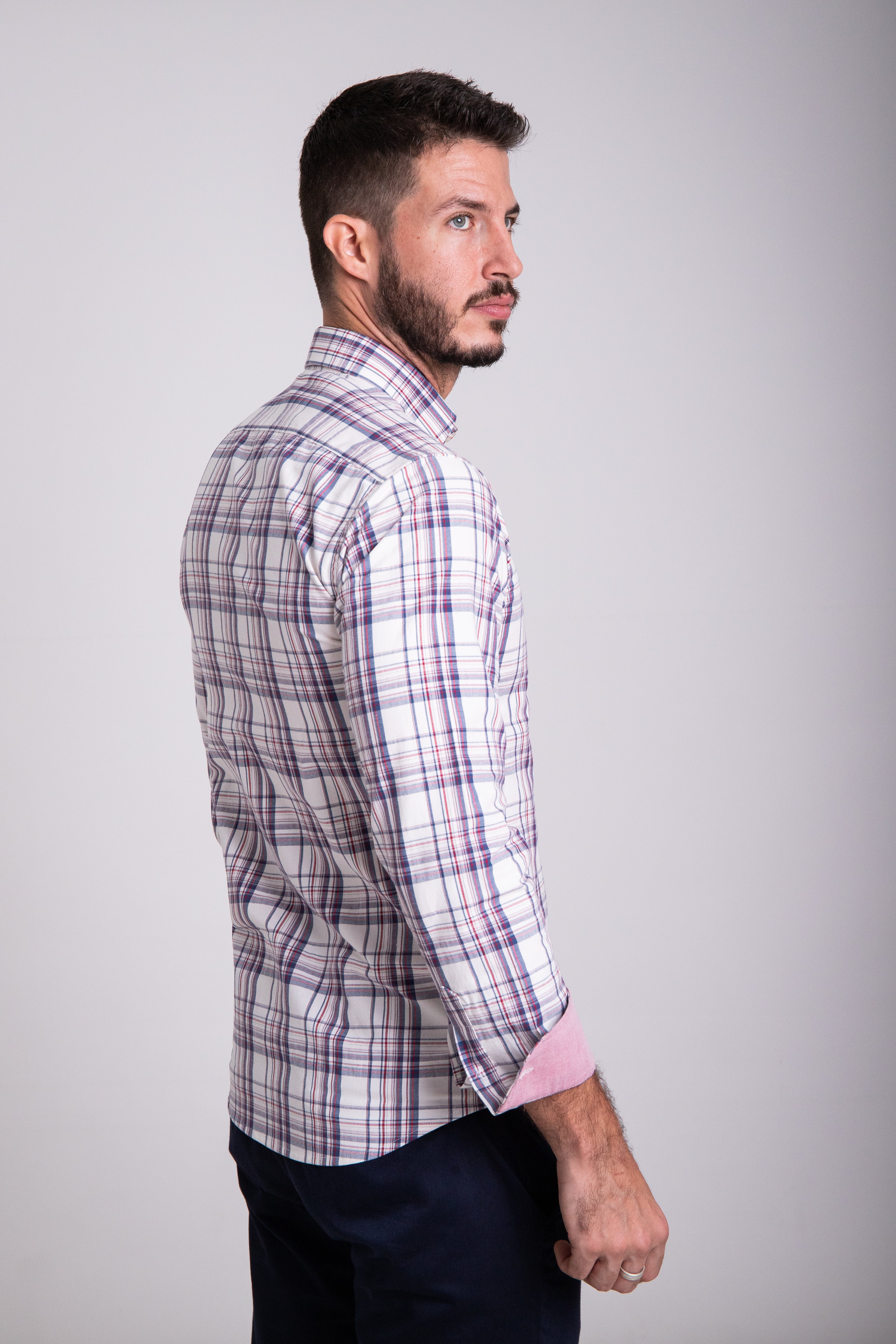 Camisa Oxford Cuadro Rojo y Marino