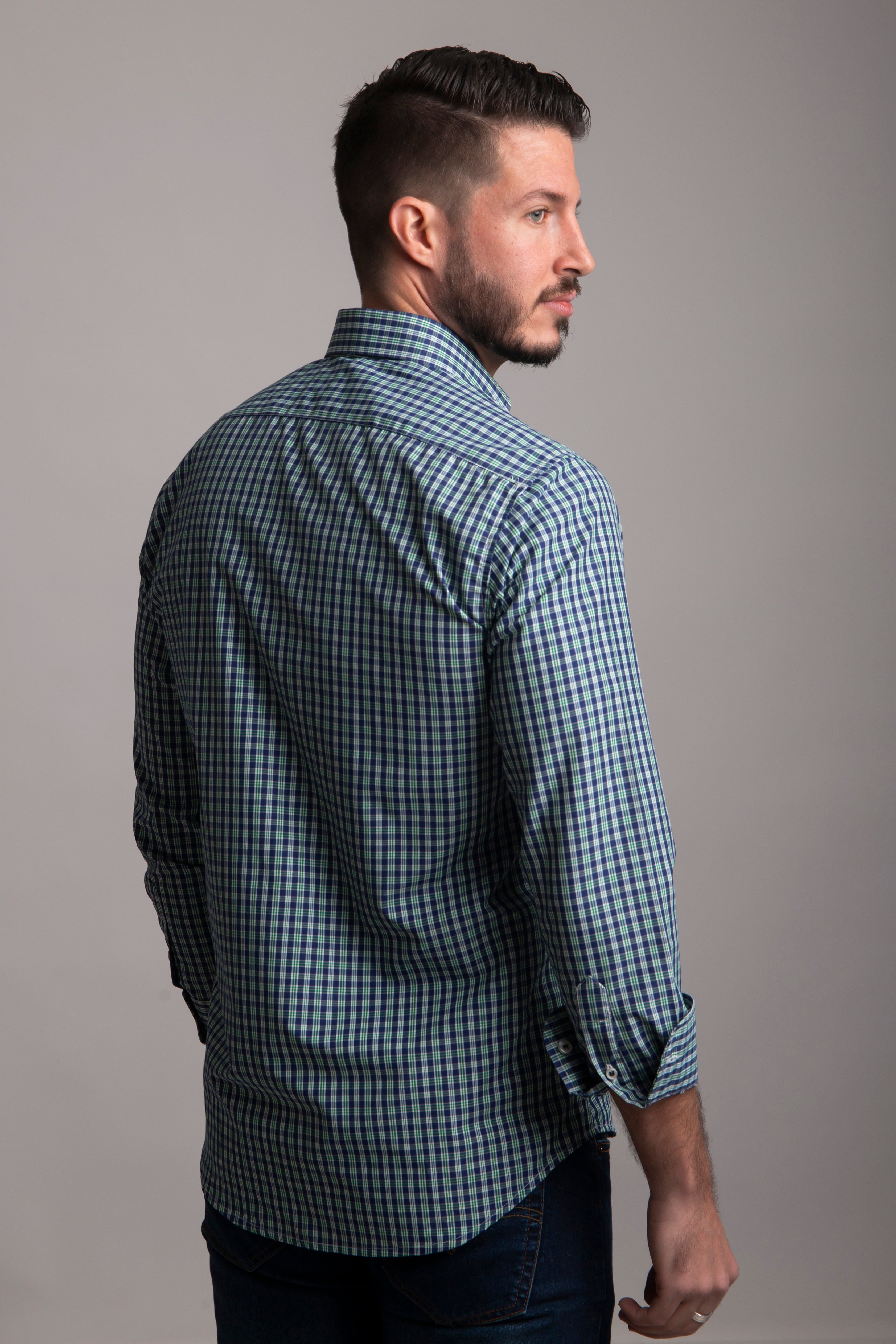 Camisa Cuadro Pequeño Marino y Verde