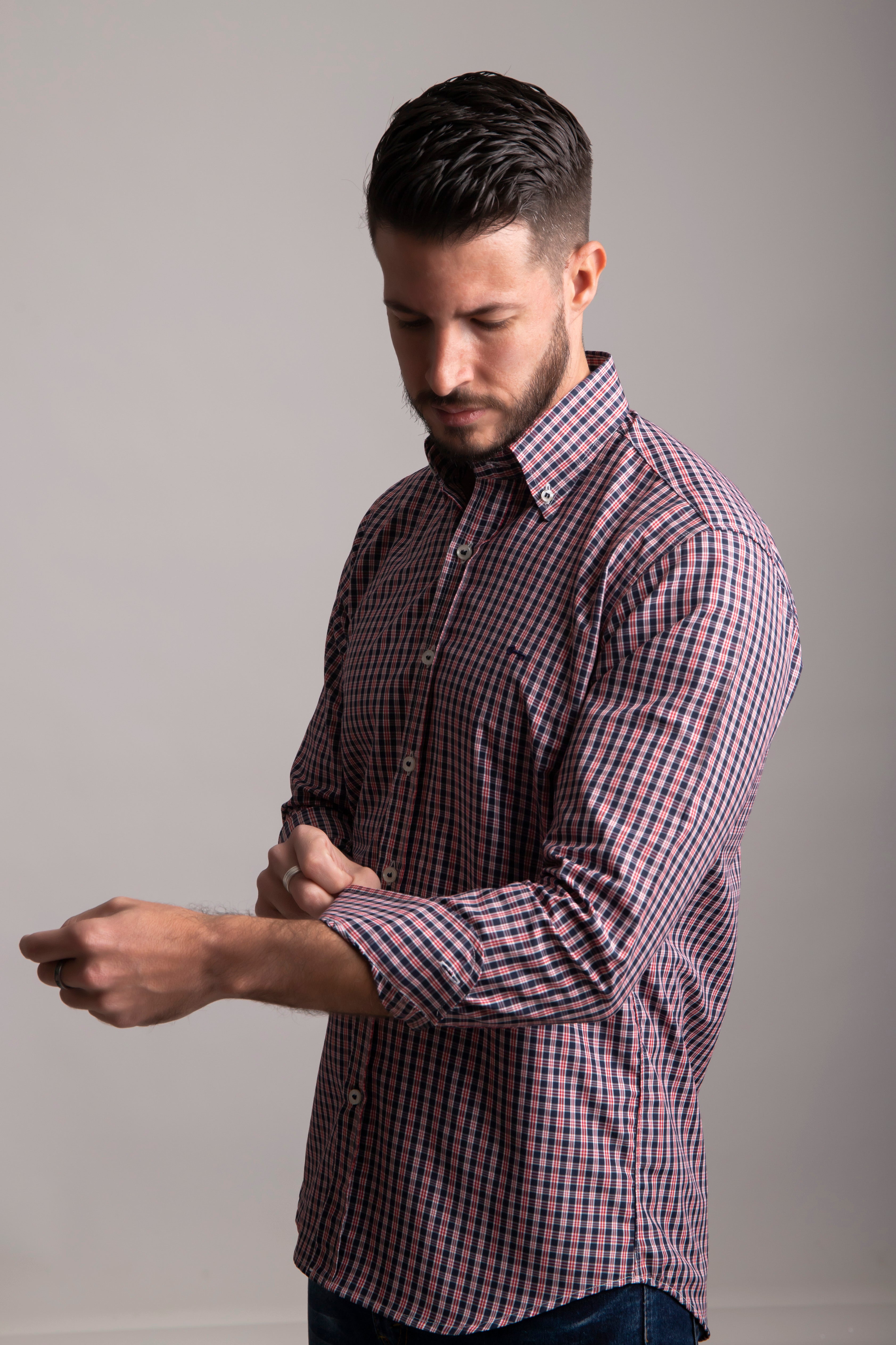 Camisa Cuadro Pequeño Marino y Rojo