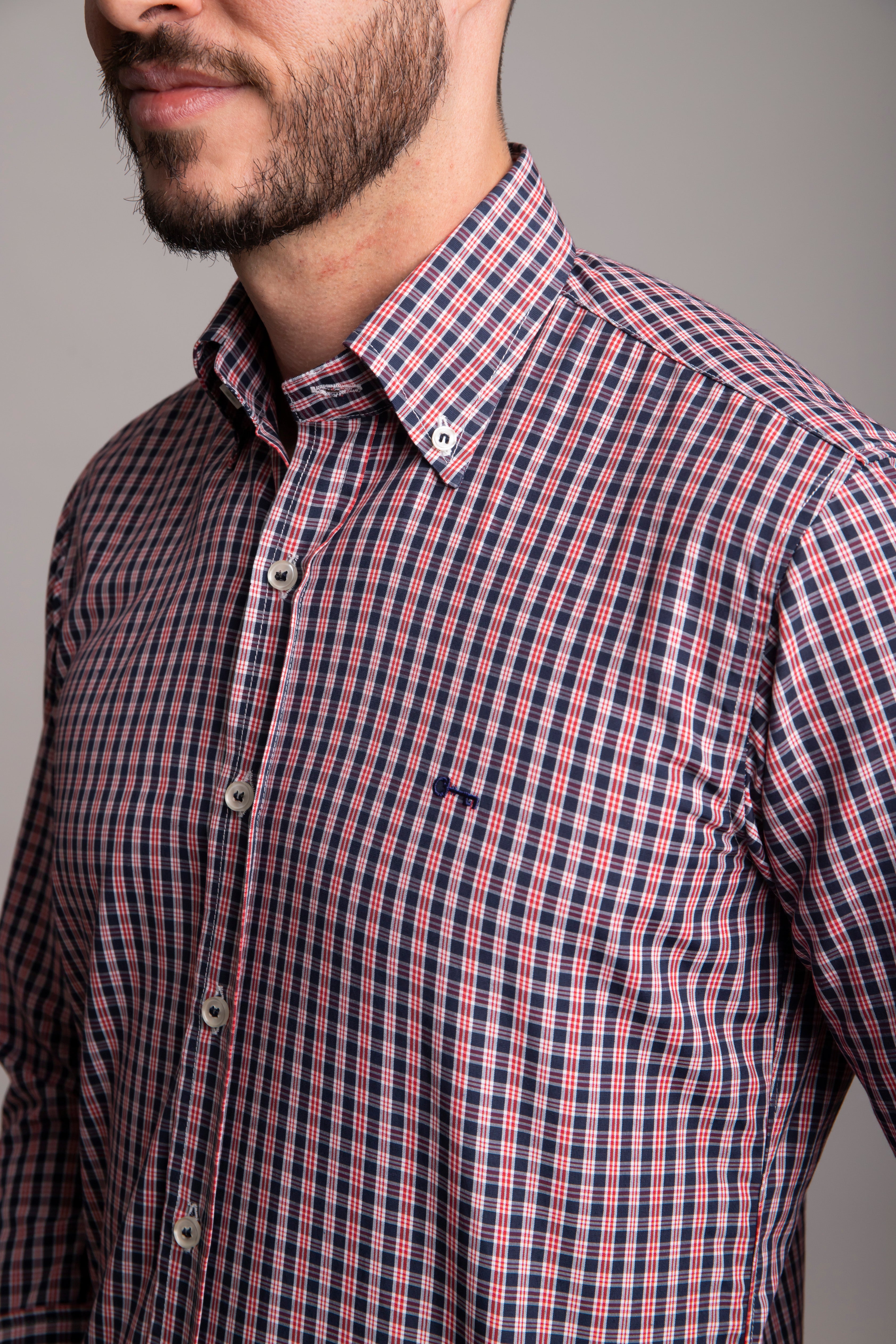 Camisa Cuadro Pequeño Marino y Rojo