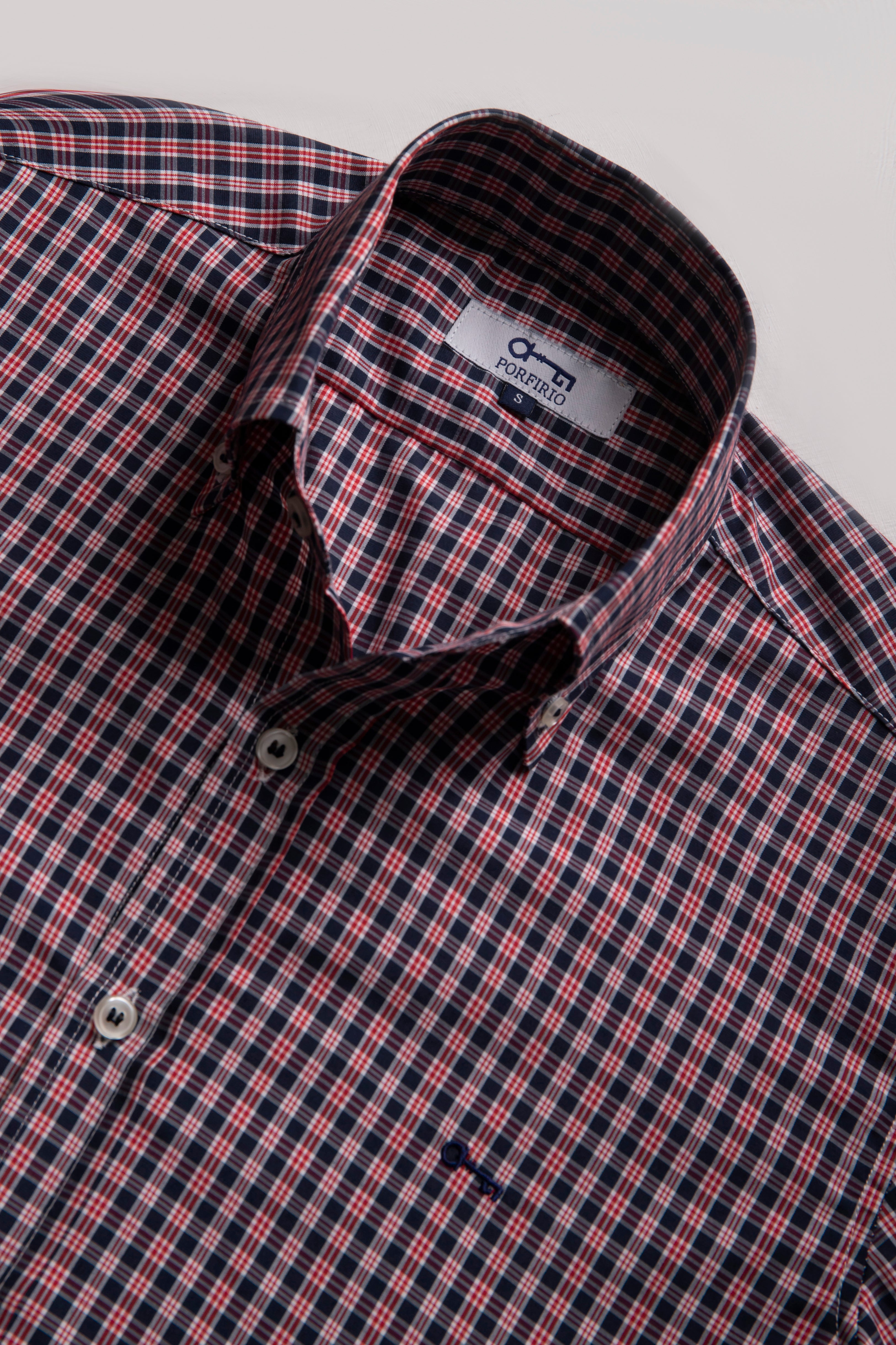 Camisa Cuadro Pequeño Marino y Rojo