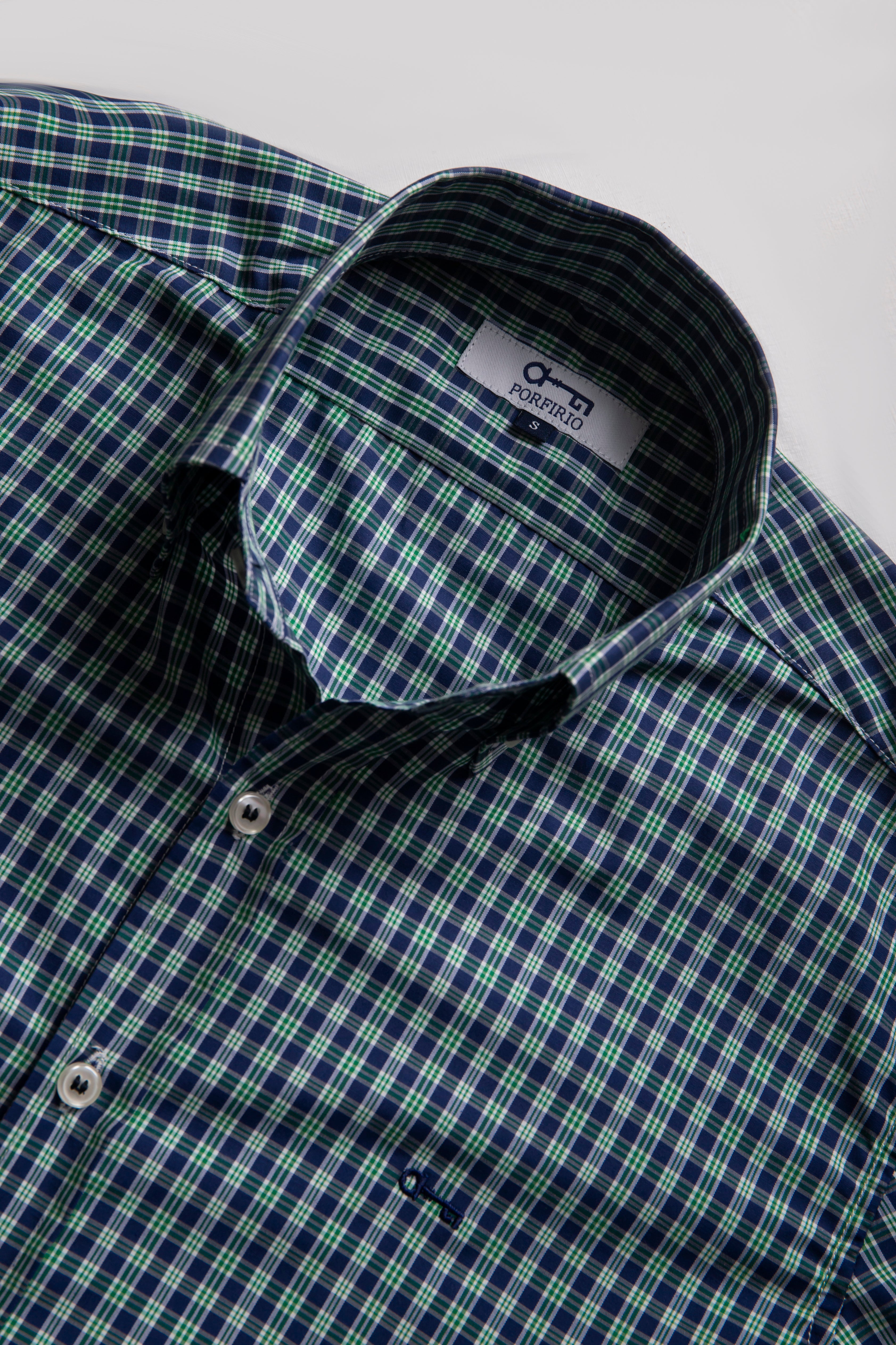 Camisa Cuadro Pequeño Marino y Verde