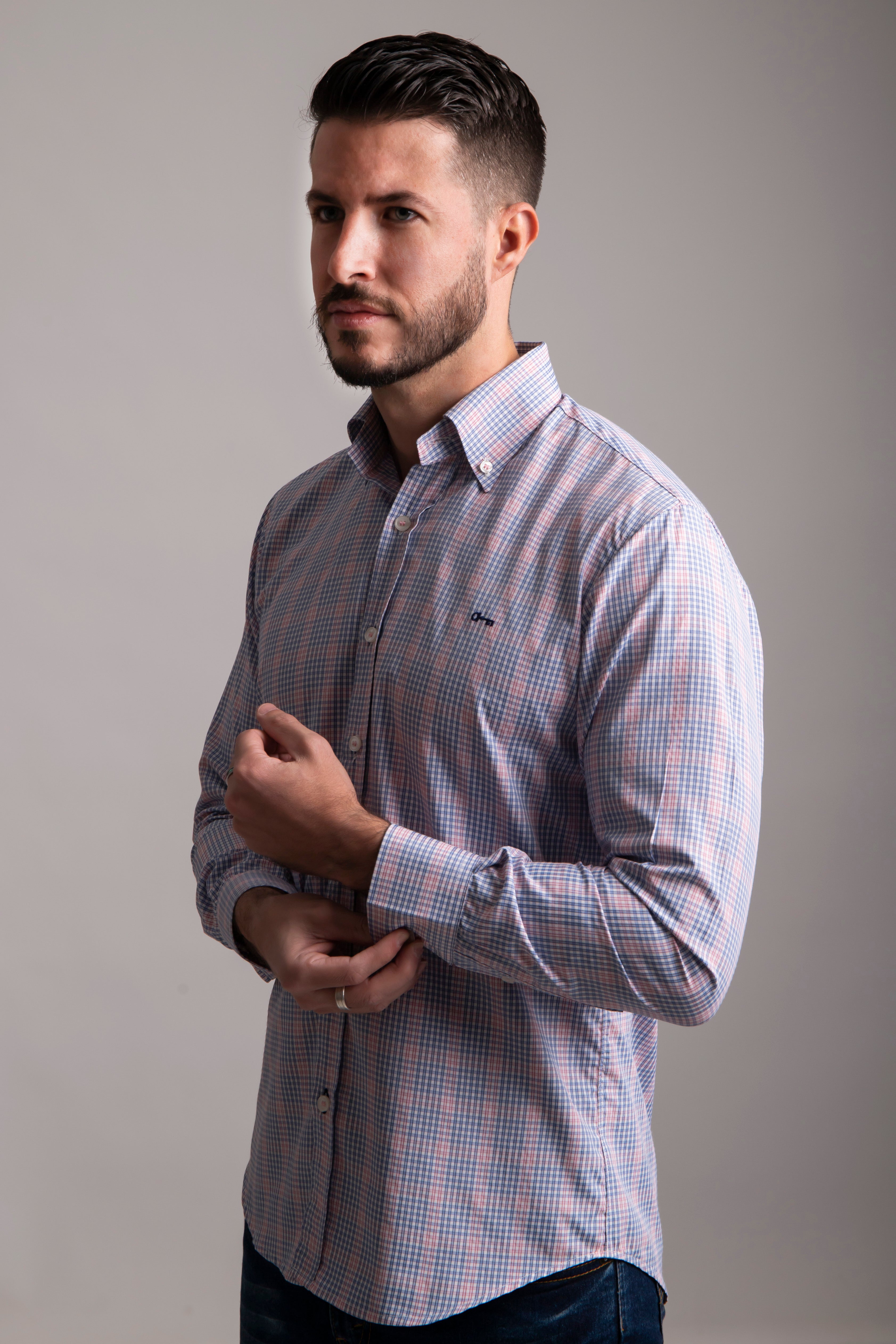 Camisa Cuadro Pequeño Rosa y Cielo