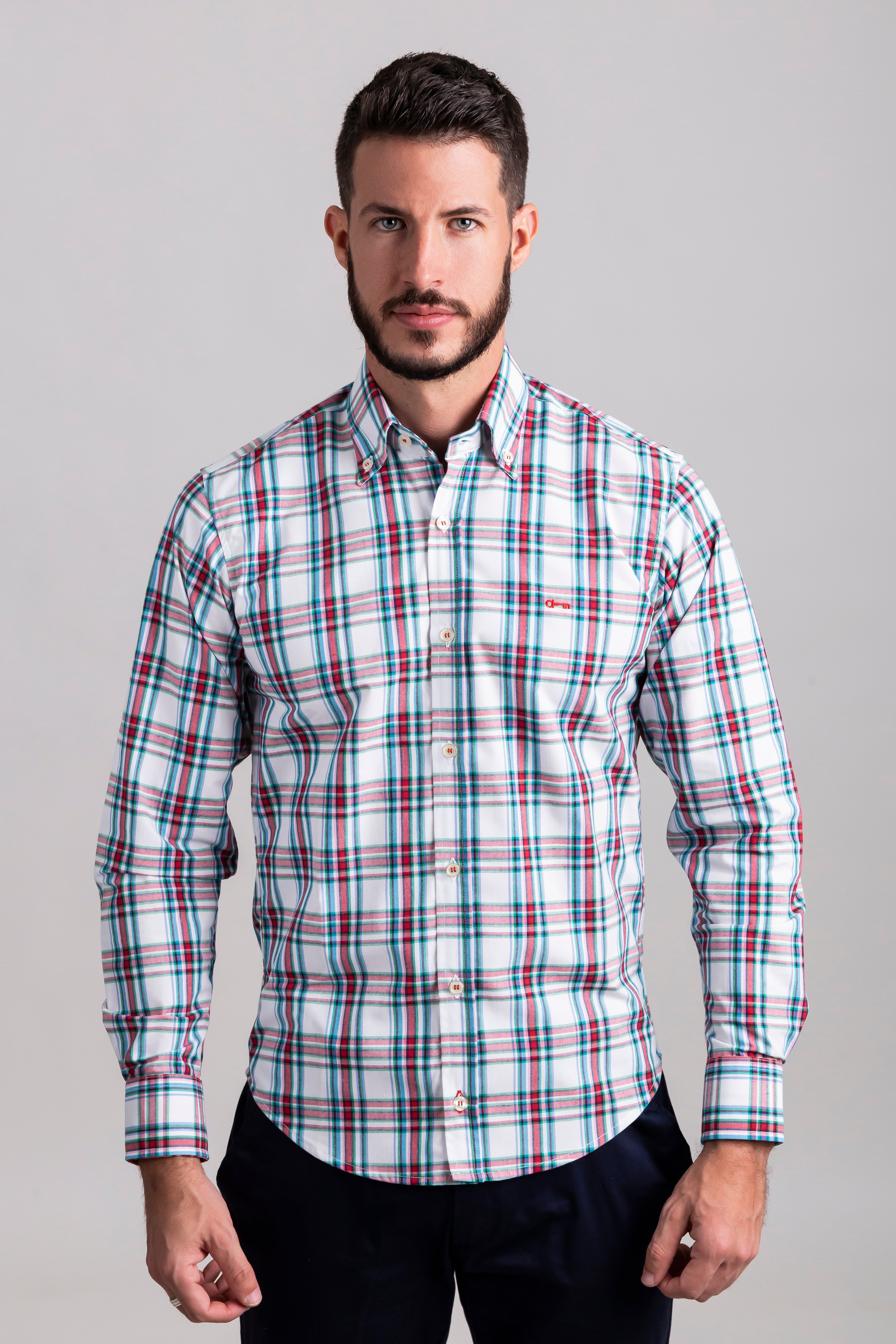 Cuadros Oxford Blanco, Líneas Rojo/Verde