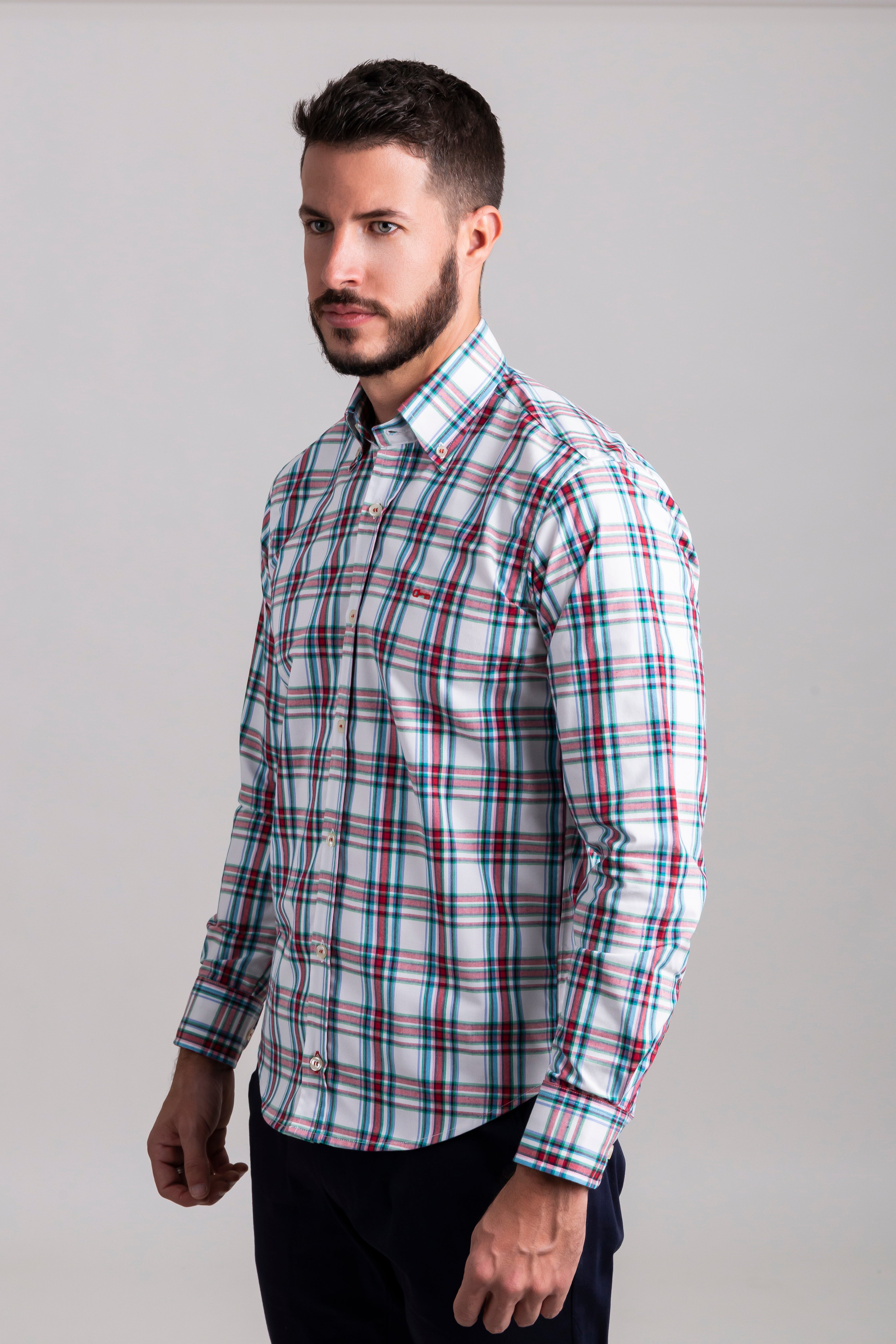 Cuadros Oxford Blanco, Líneas Rojo/Verde