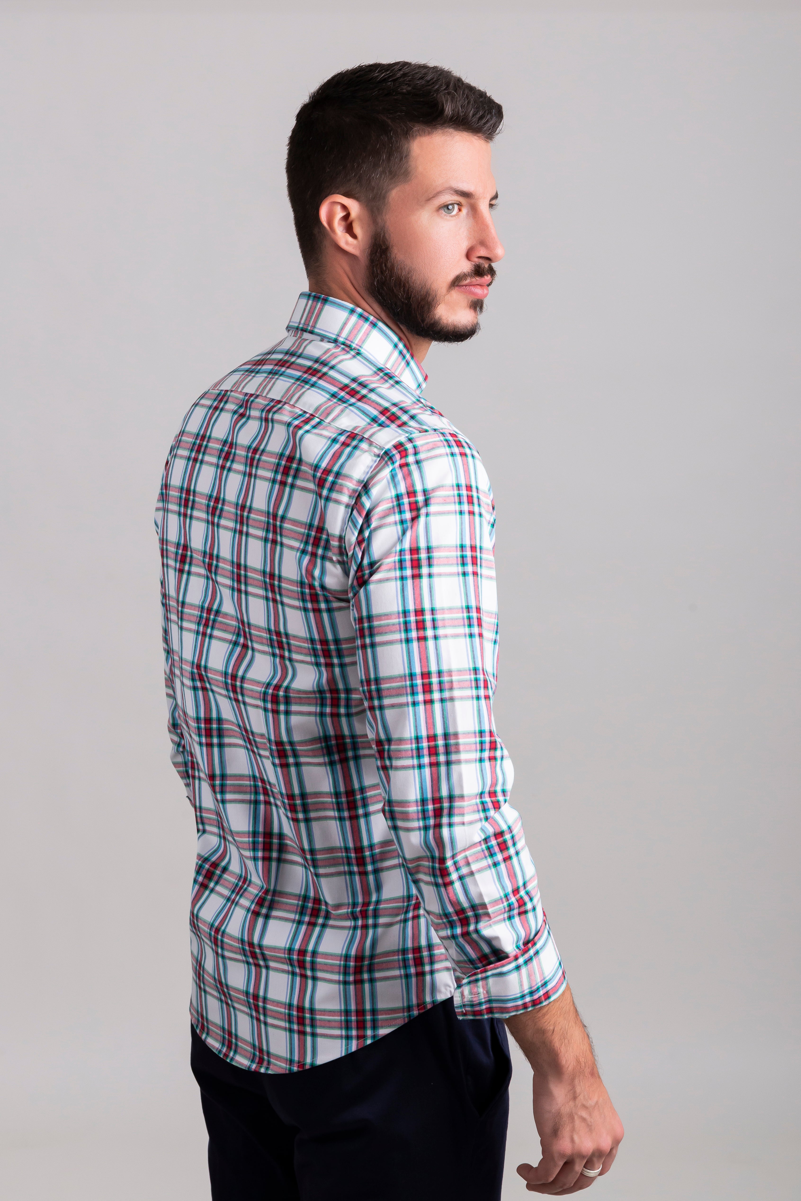 Cuadros Oxford Blanco, Líneas Rojo/Verde