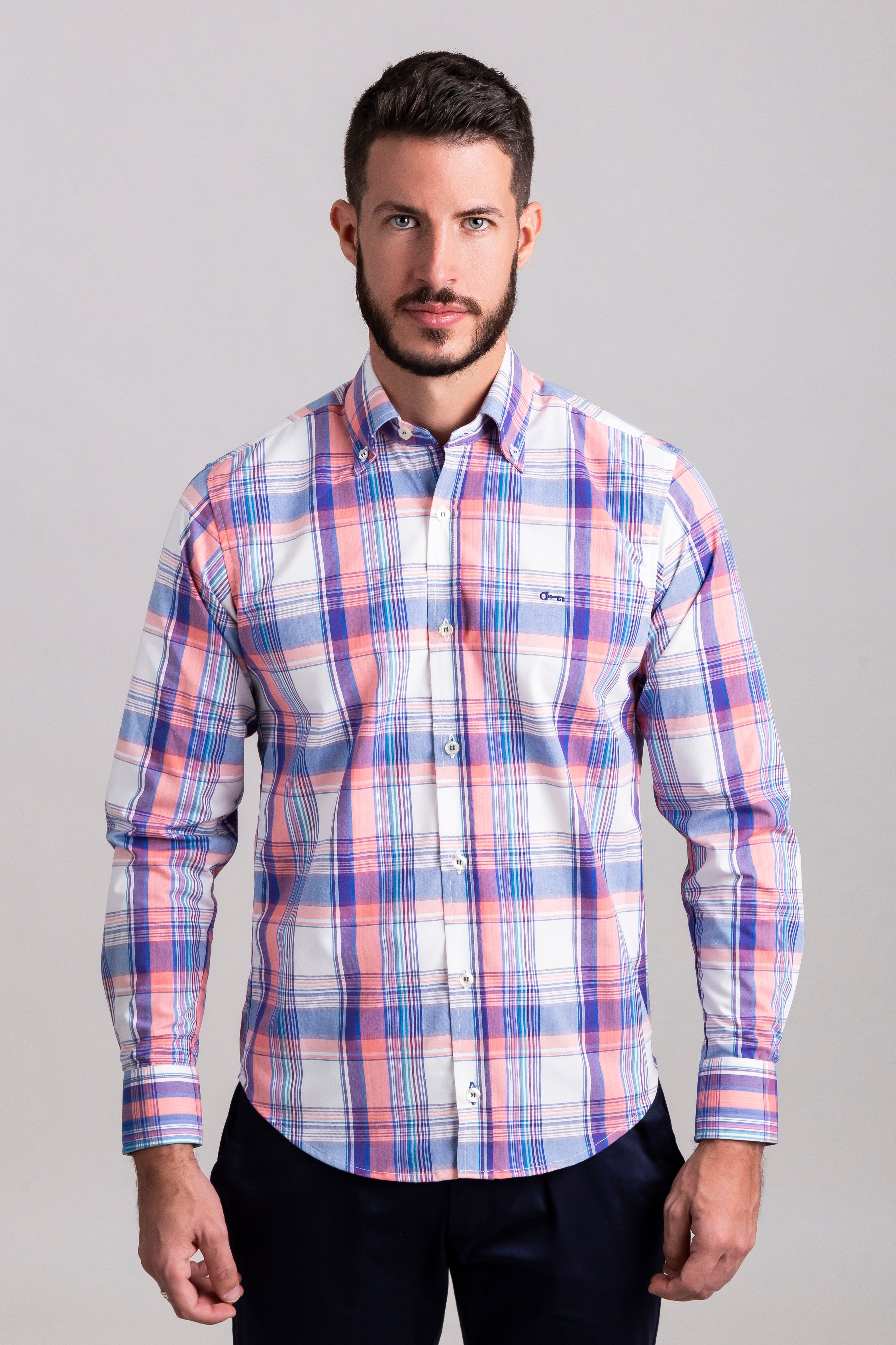 Cuadros Oxford Blanco, Líneas Rosa/Cielo