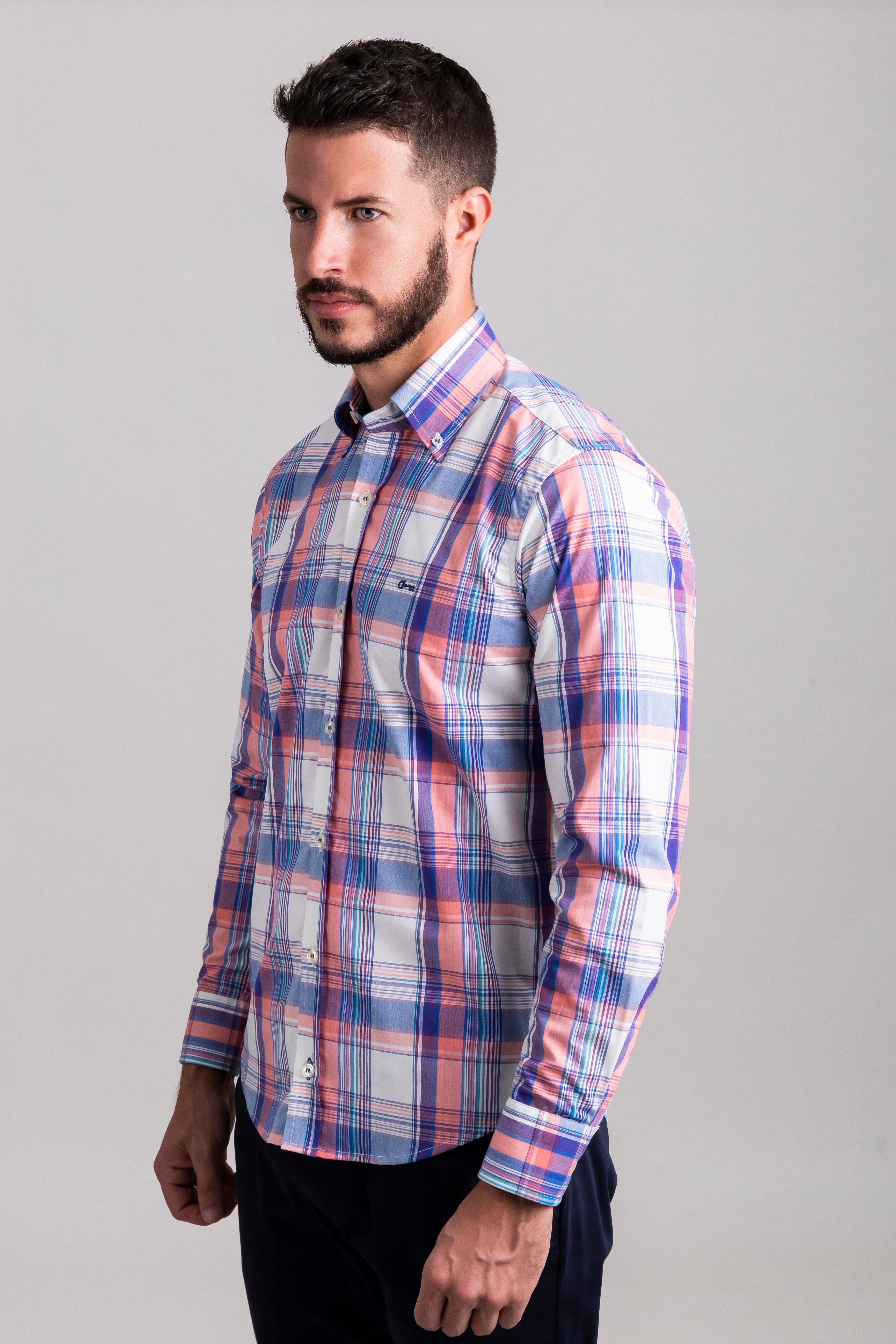 Cuadros Oxford Blanco, Líneas Rosa/Cielo