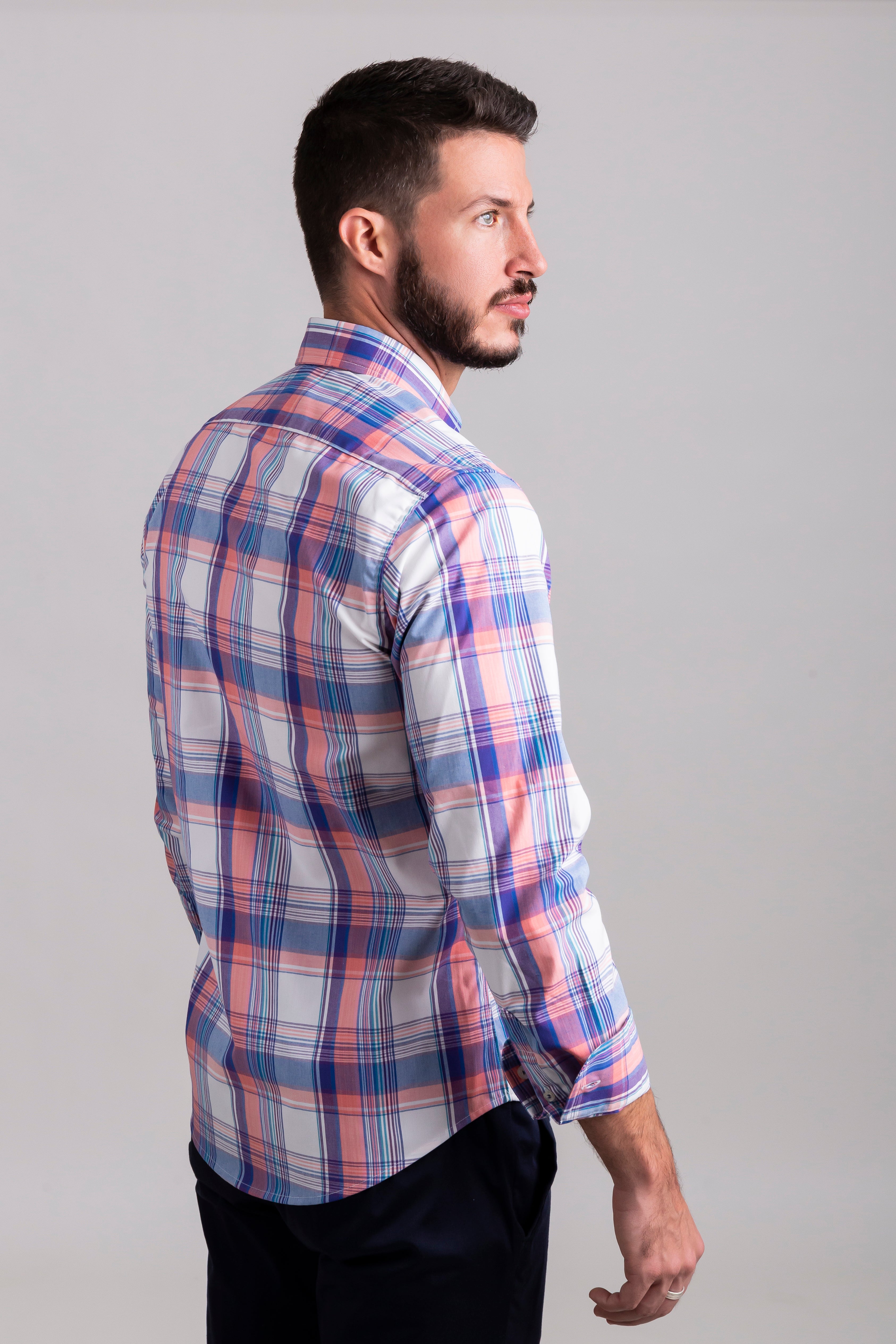 Cuadros Oxford Blanco, Líneas Rosa/Cielo