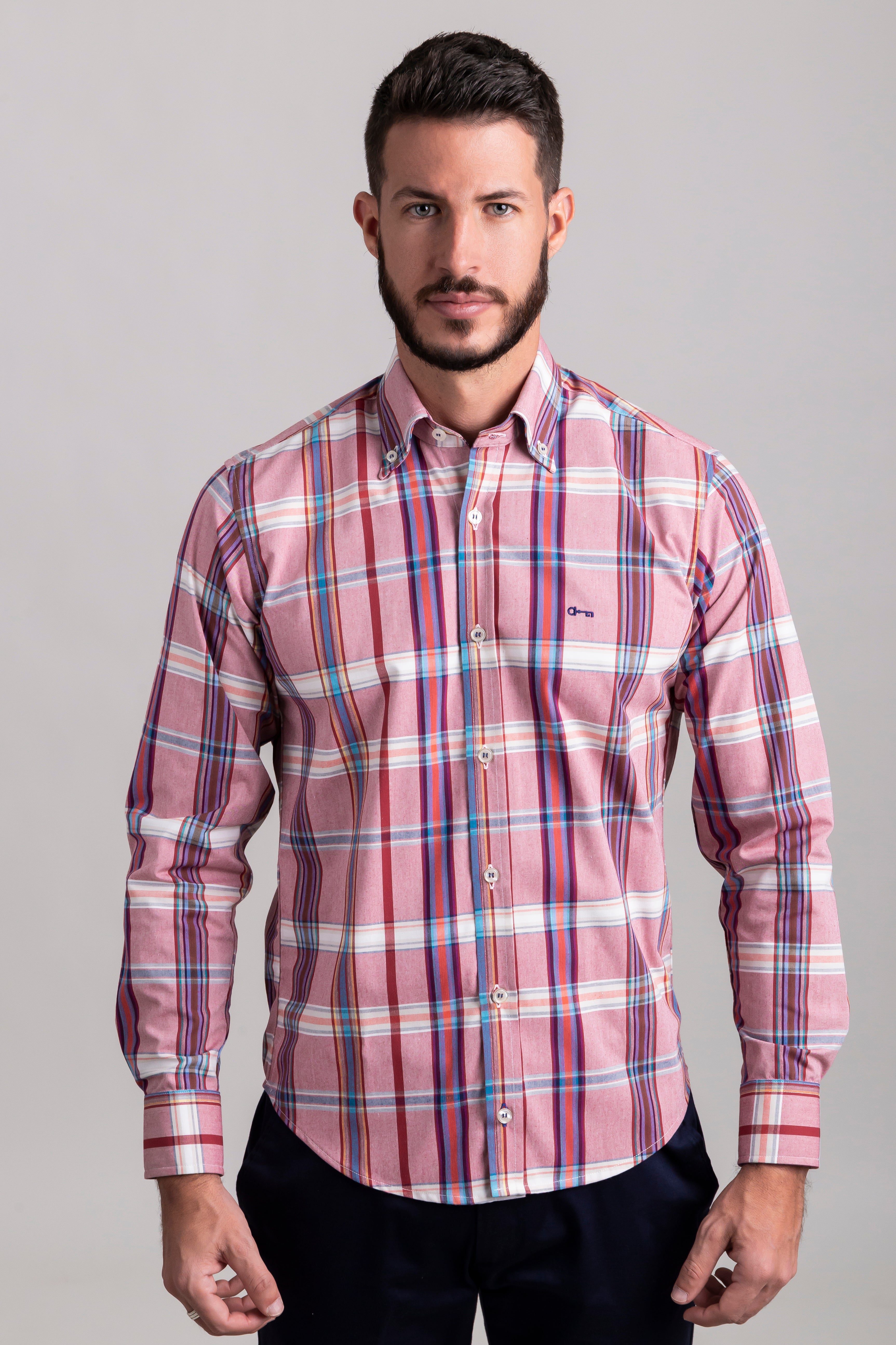 Cuadros Oxford Rojo, Líneas Azul/Rojo