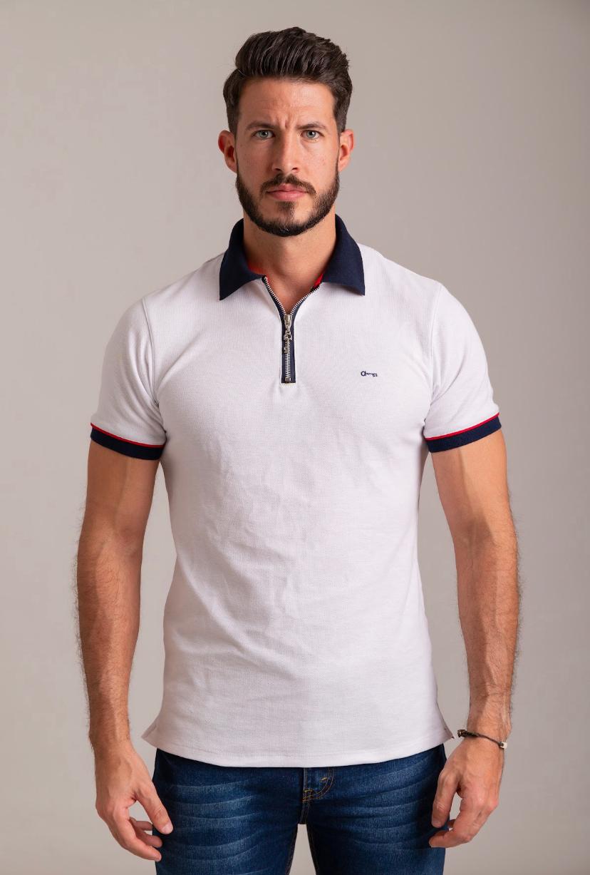 Zipper Polo Piqué Blanca