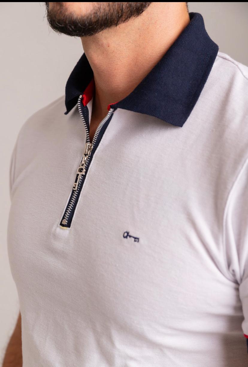 Zipper Polo Piqué Blanca