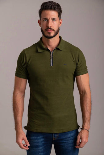 Zipper Polo Piqué Olivo