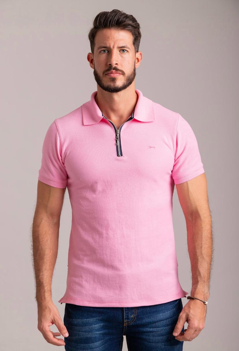 Zipper Polo Piqué Rosa