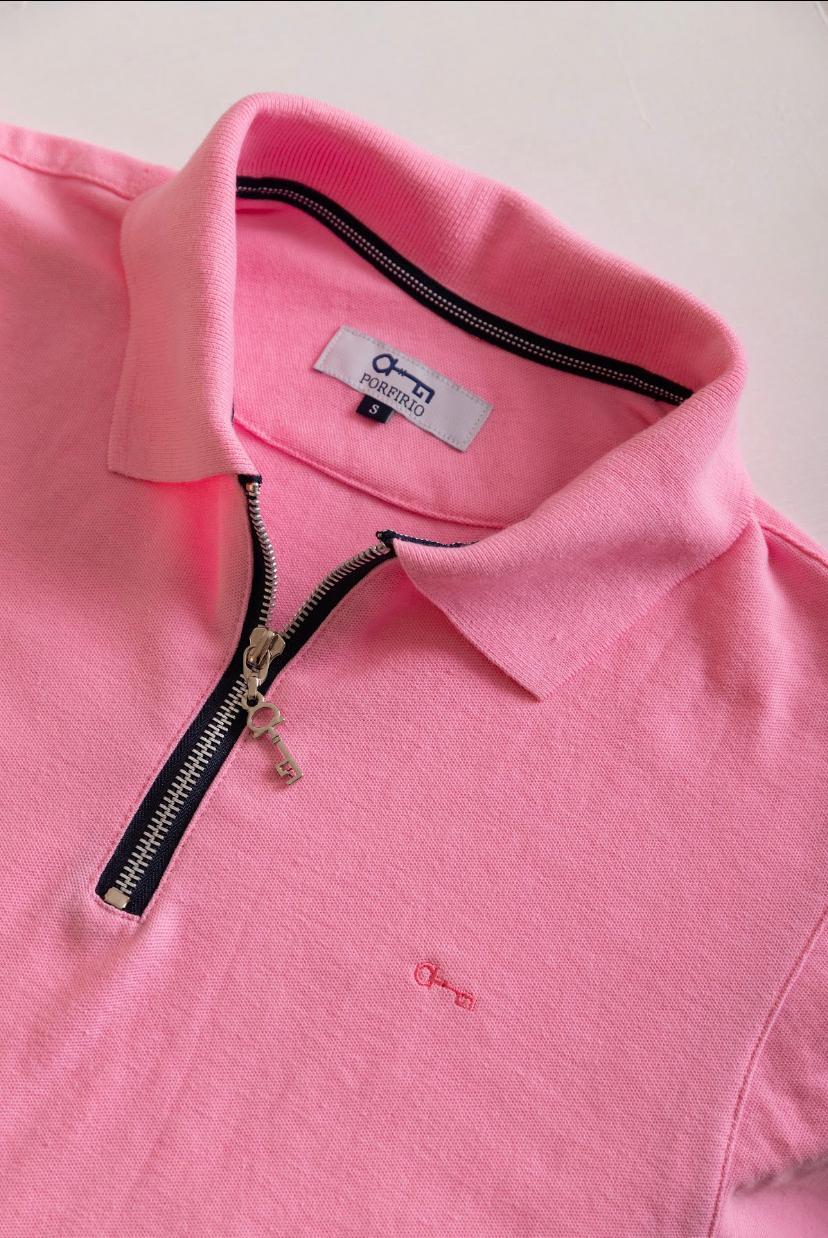 Zipper Polo Piqué Rosa