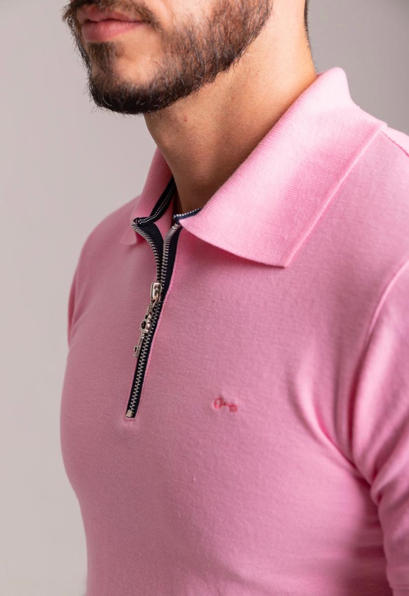Zipper Polo Piqué Rosa