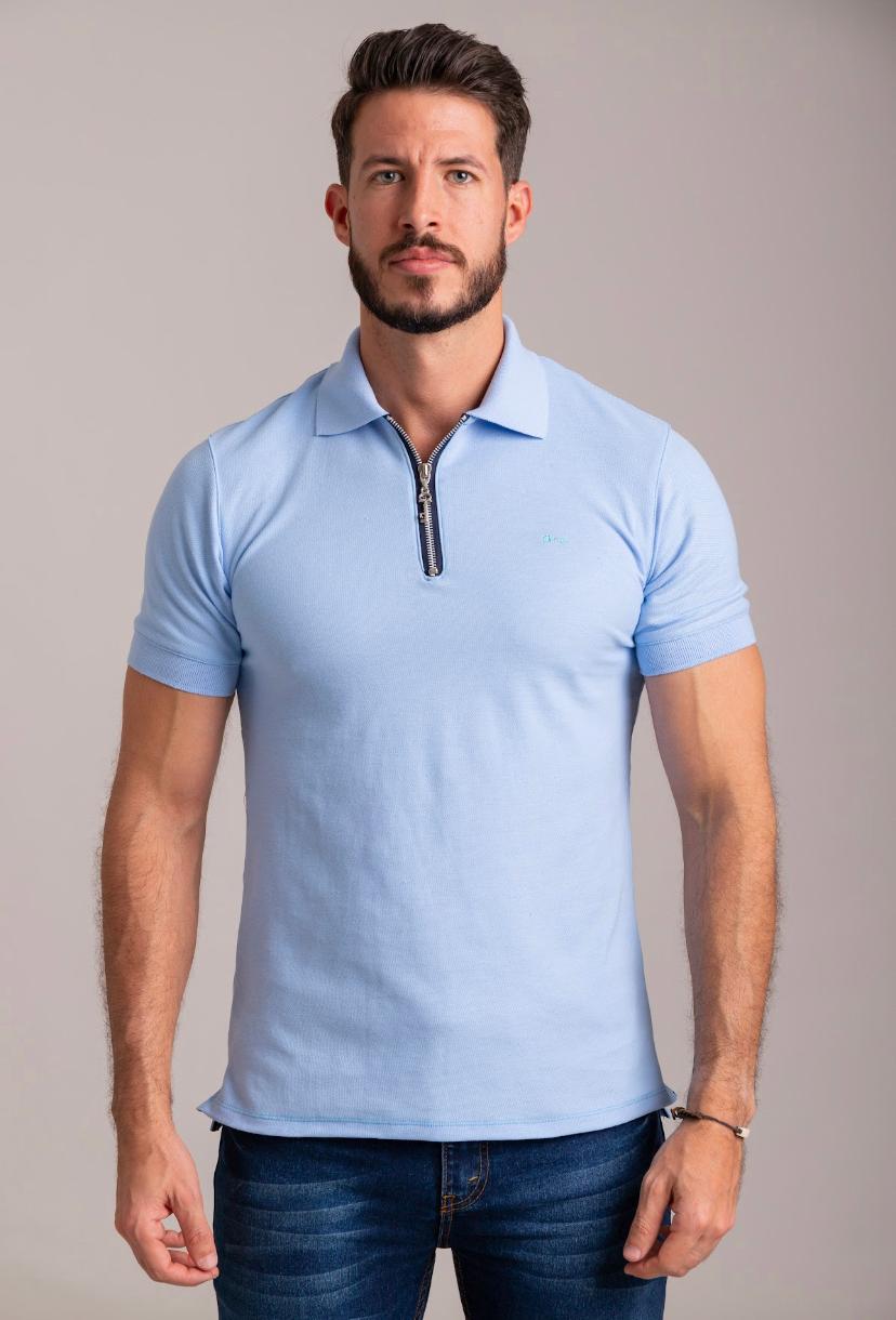 Zipper Polo Piqué Cielo