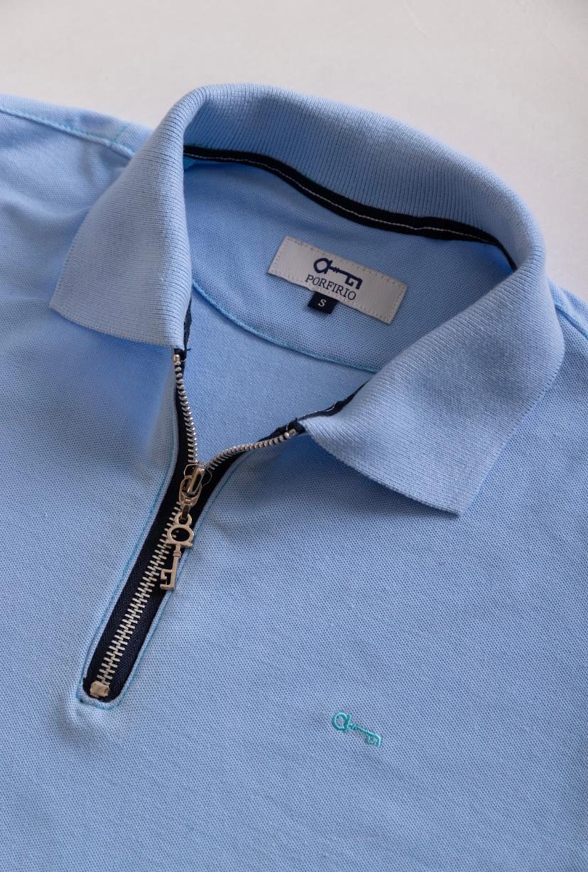 Zipper Polo Piqué Cielo
