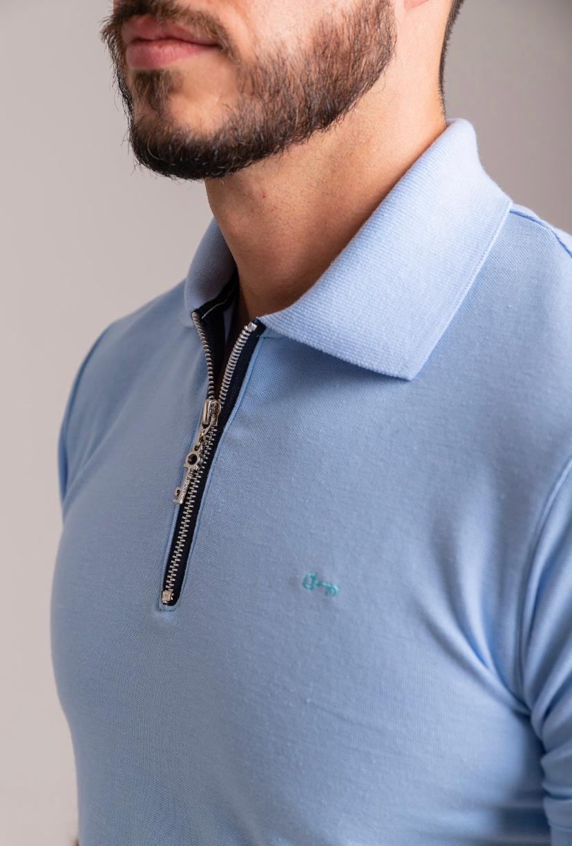 Zipper Polo Piqué Cielo