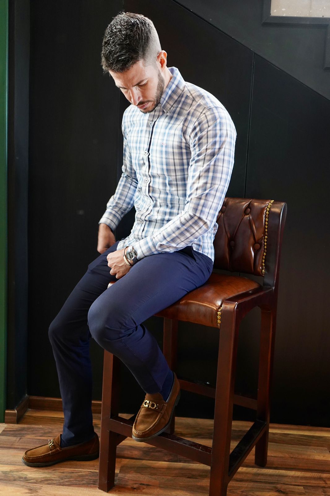 Camisa Oxford Cuadros Marino/Cielo