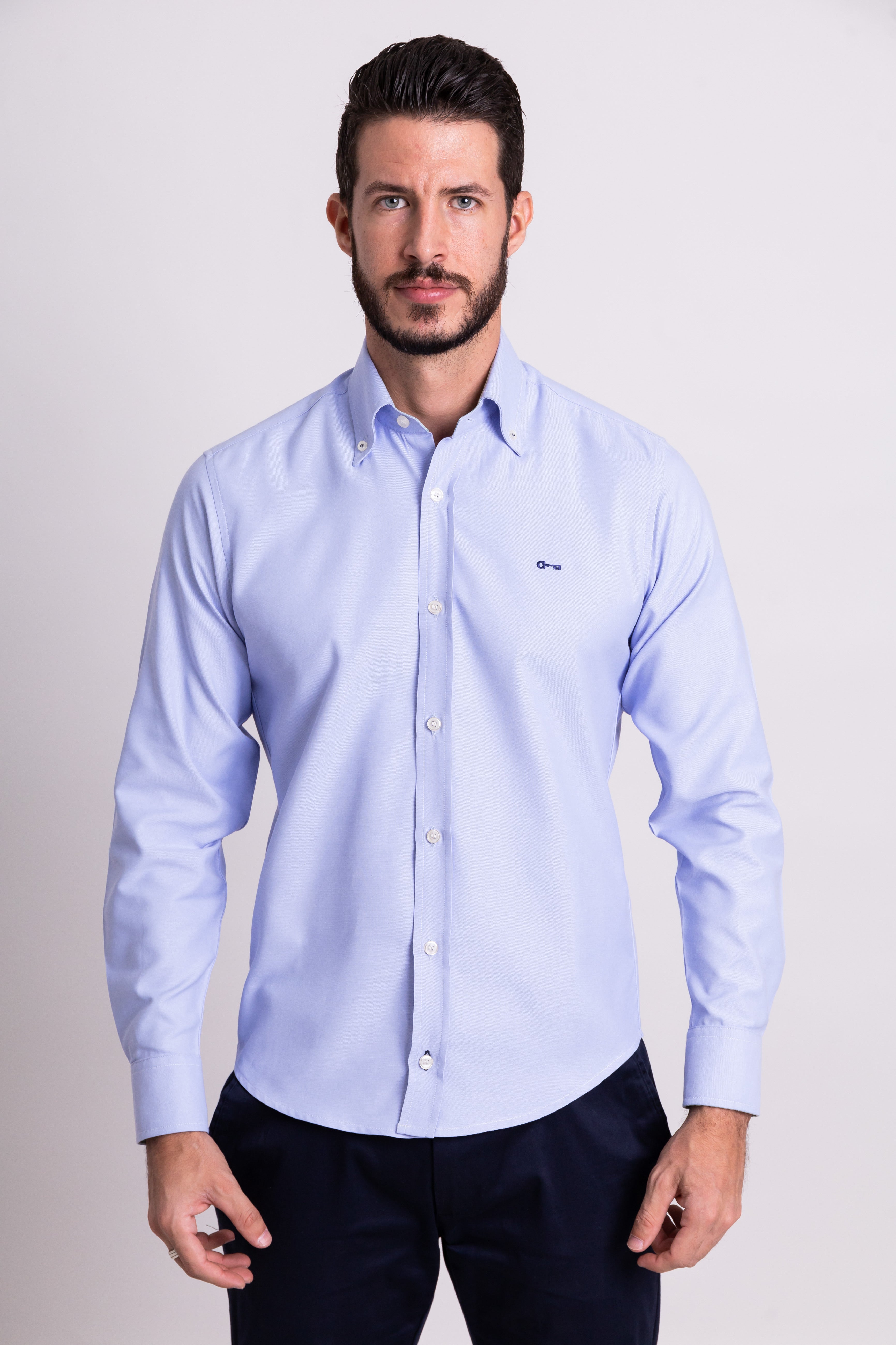 Camisa Azul Cielo Oxford Contrastes en Menta