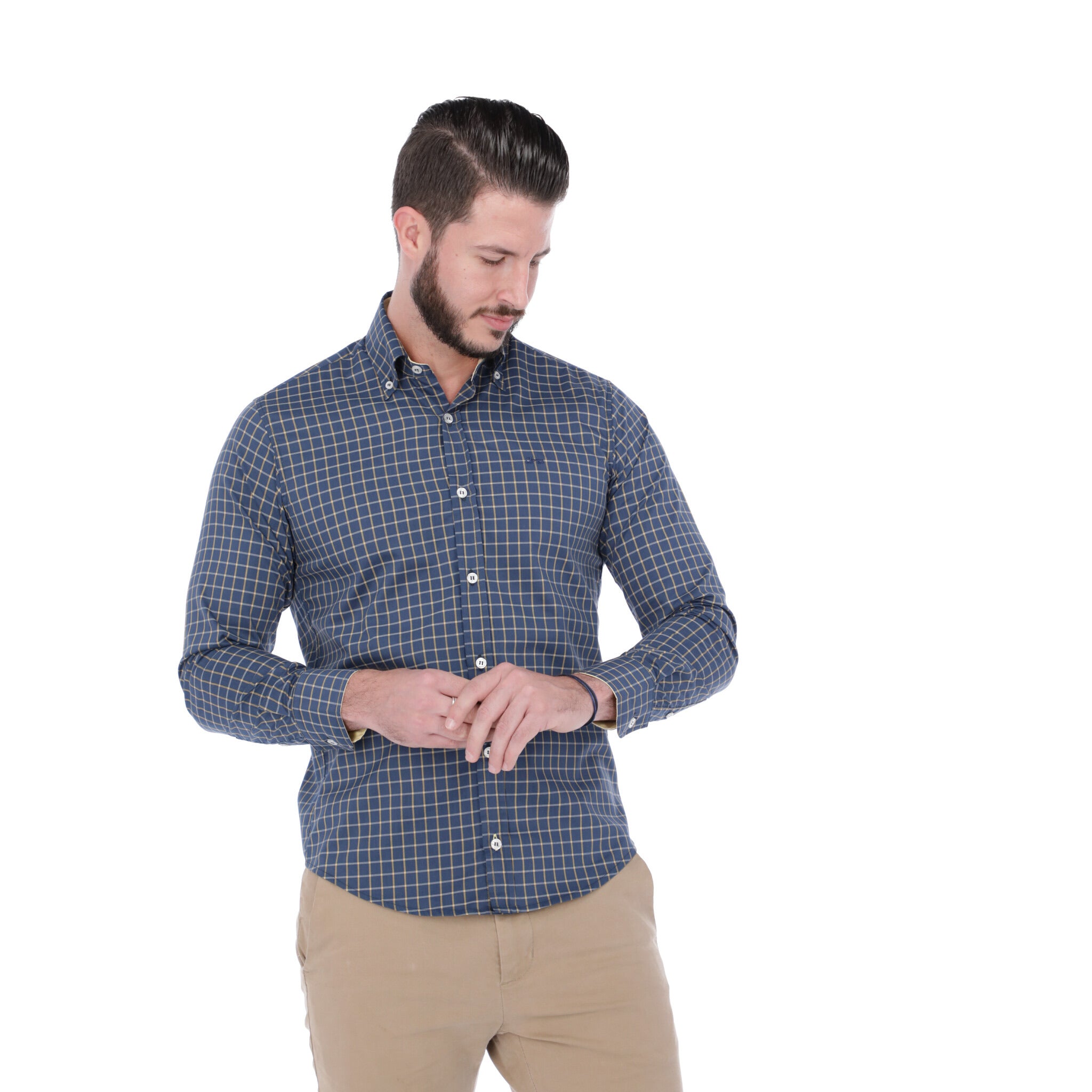 Cuadro Azul Marino con Oxford Amarillo