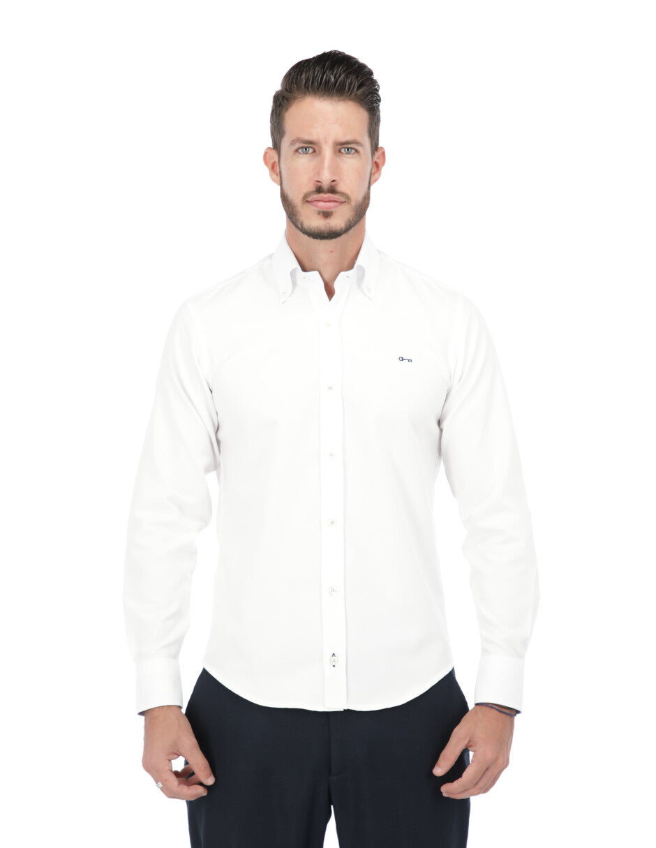 Camisa Blanca Tejido Oxford con Coderas