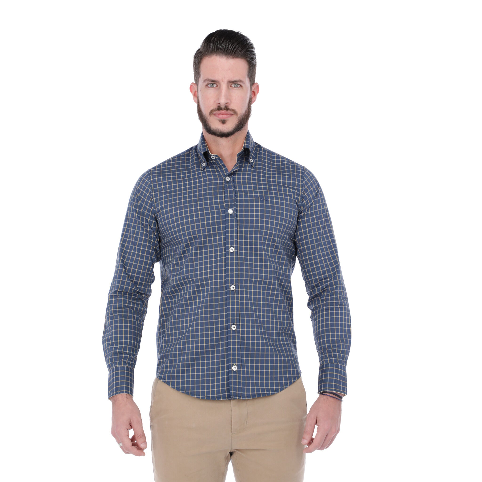 Cuadro Azul Marino con Oxford Amarillo