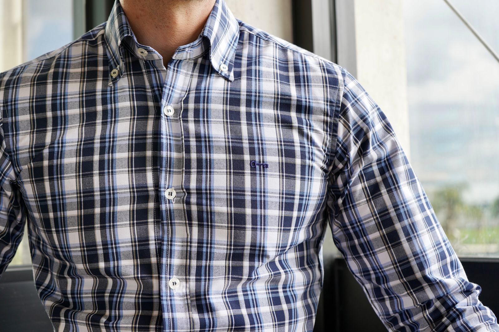 Camisa Oxford Cuadros Azul Marino y Cielo