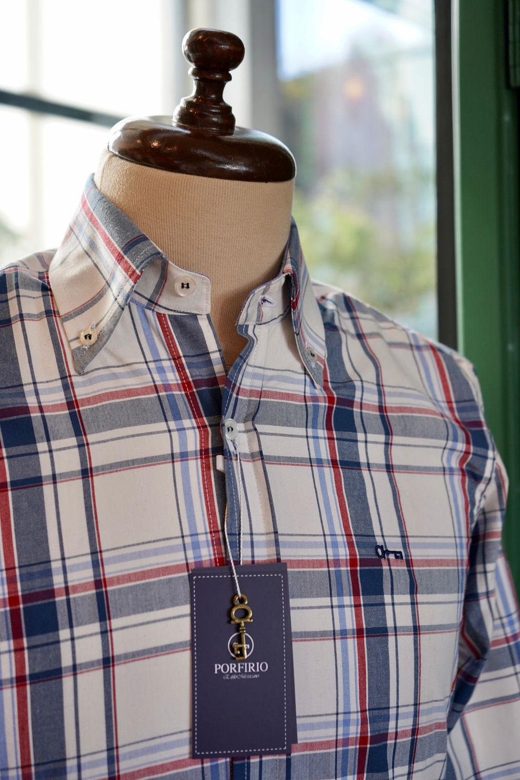 Camisa Oxford Cuadros Rojo y Azul