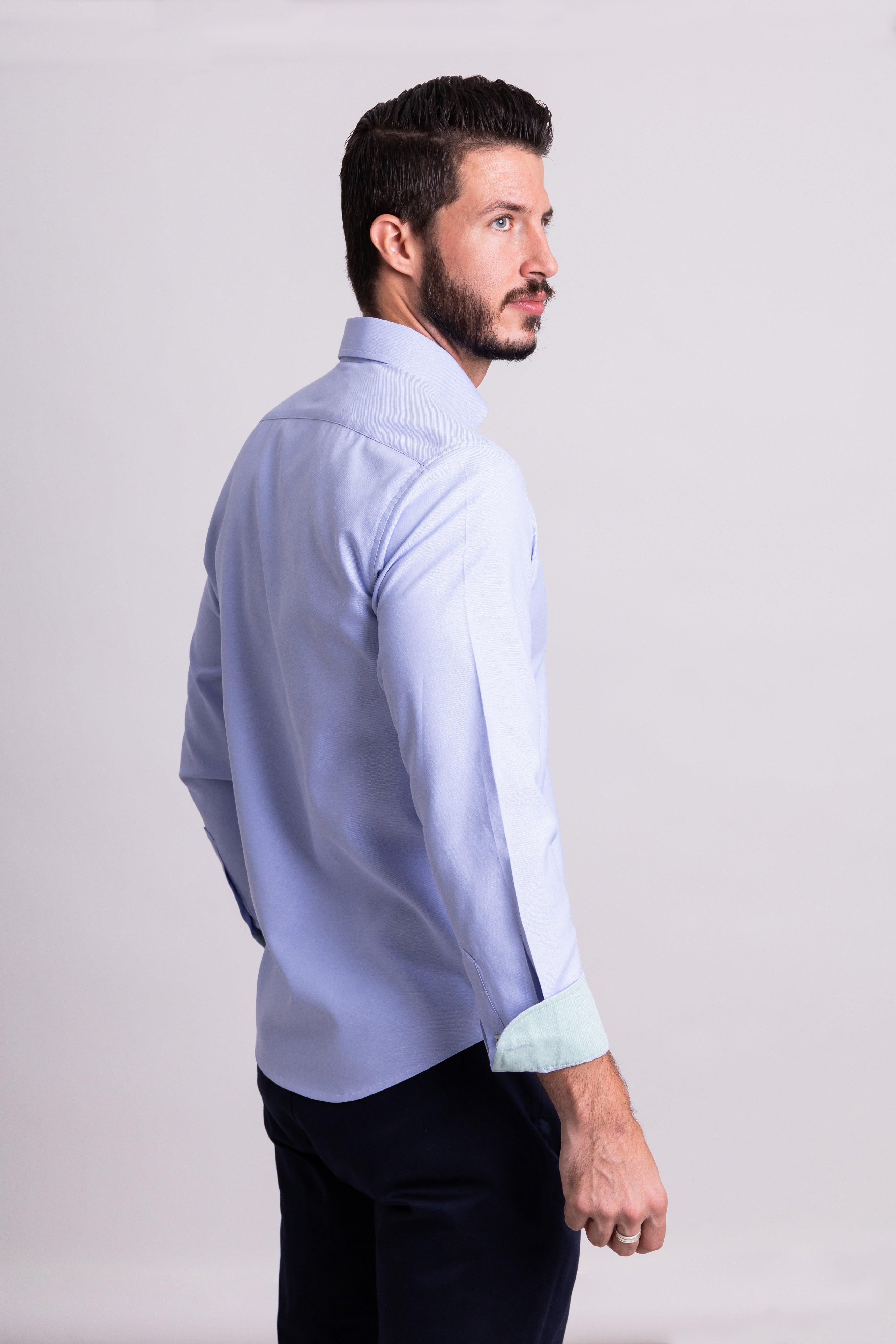Camisa Azul Cielo Oxford Contrastes en Menta