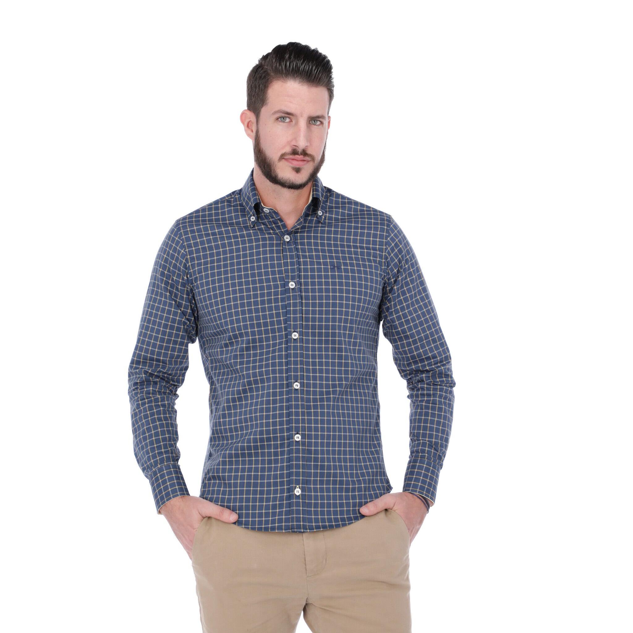 Cuadro Azul Marino con Oxford Amarillo