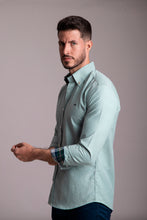 Camisa Oxford Ligero Verde con Contrastes