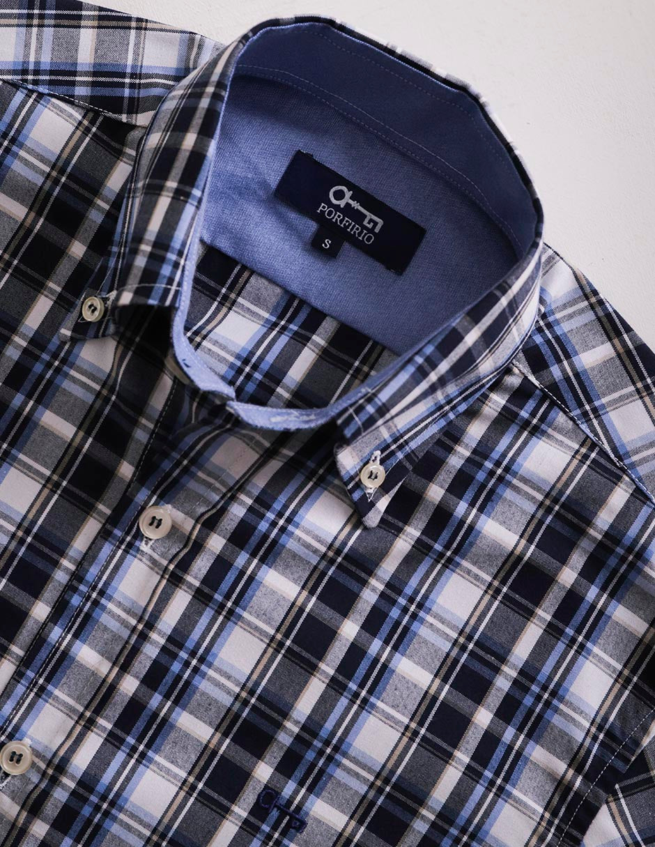 Camisa Oxford Cuadros Azul Marino y Cielo