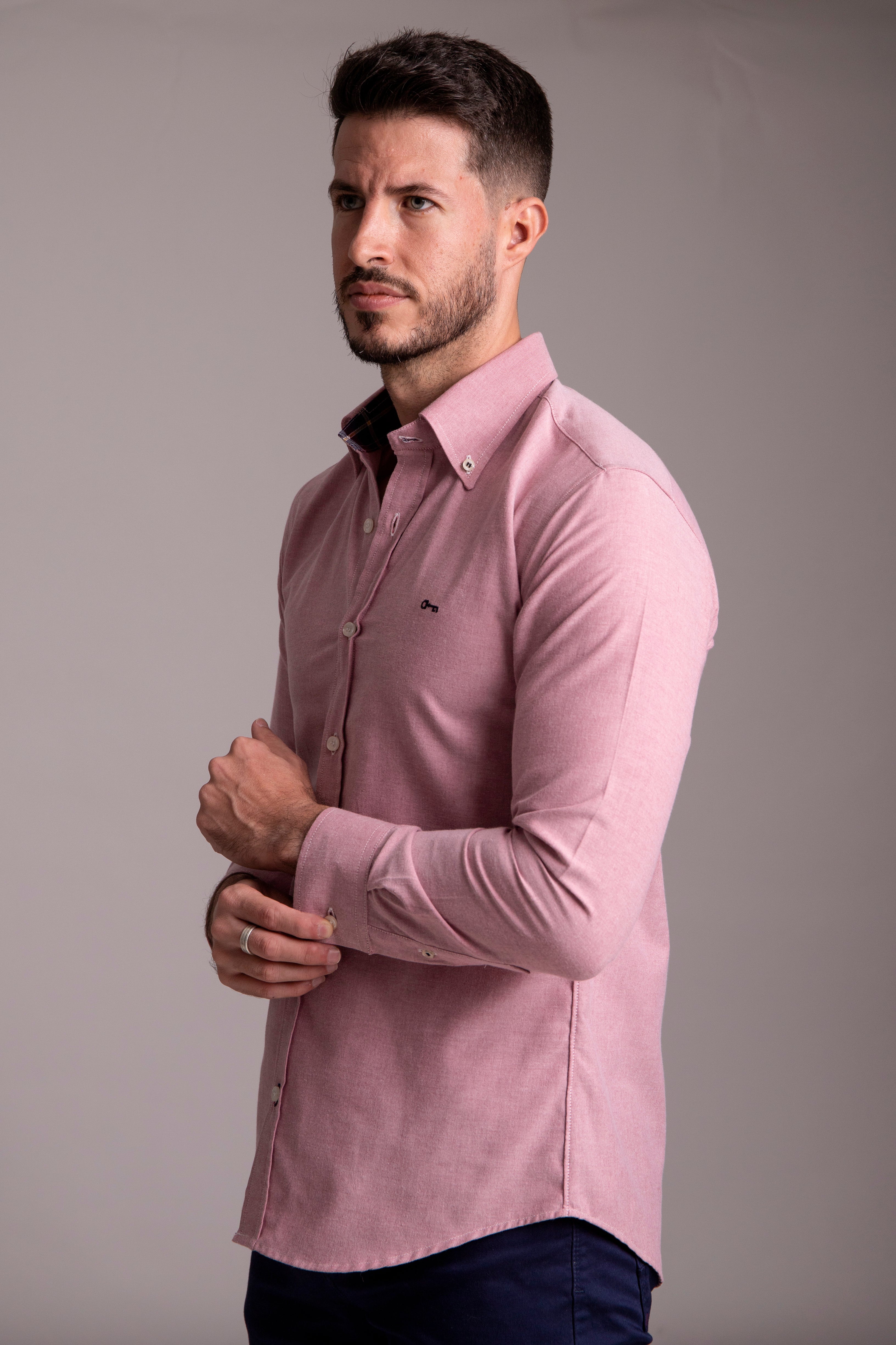Camisa Oxford Ligero Tinto con Contrastes