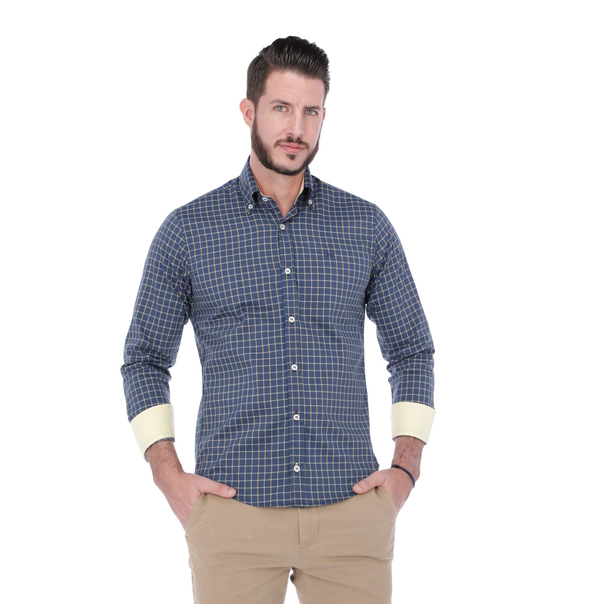 Cuadro Azul Marino con Oxford Amarillo