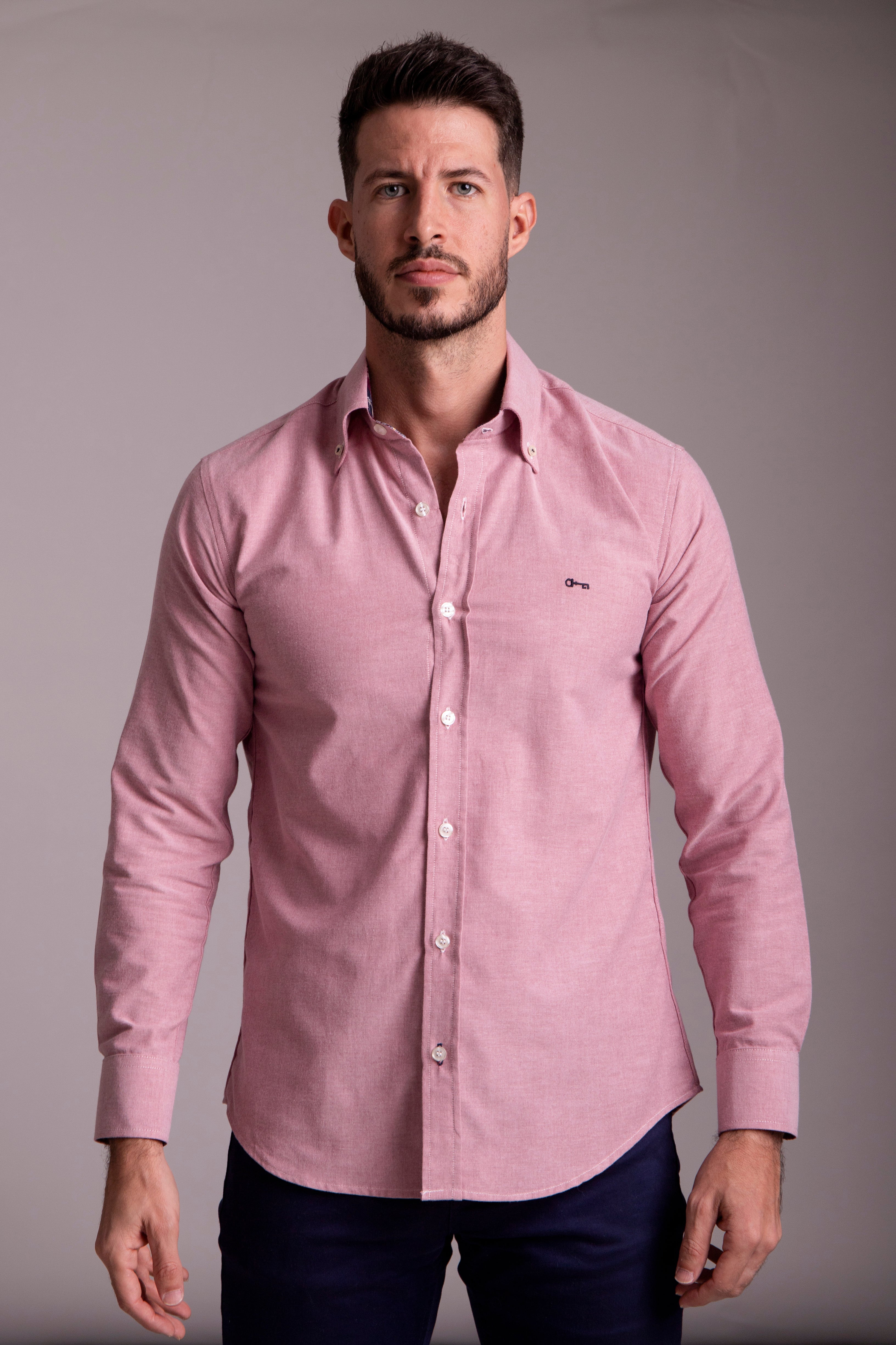 Camisa Oxford Ligero Tinto con Contrastes